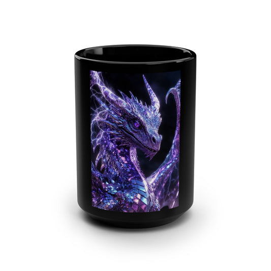 15oz Black Mug — Purple Galaxy Dragon Art Coffee Cup