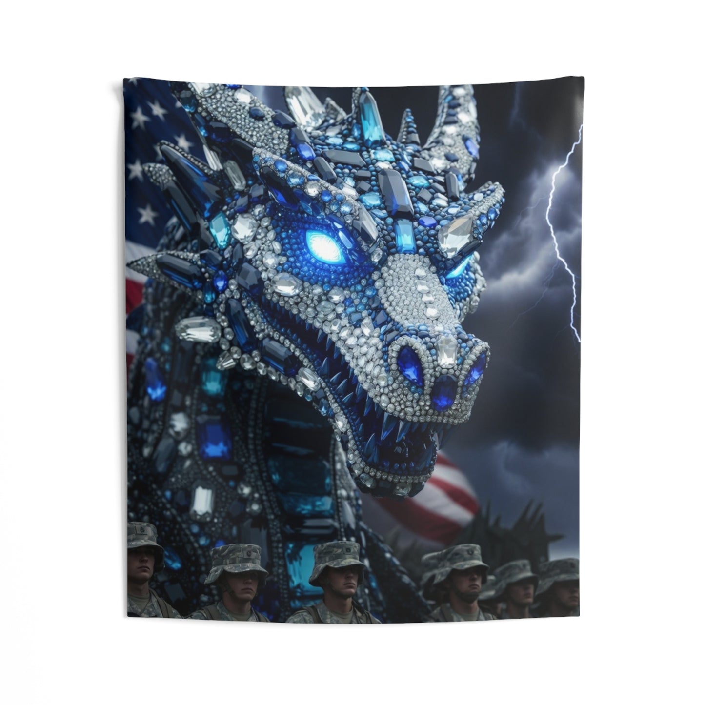 Patriotic Crystal Dragon Wall Tapestry — Military Tribute Indoor Decor
