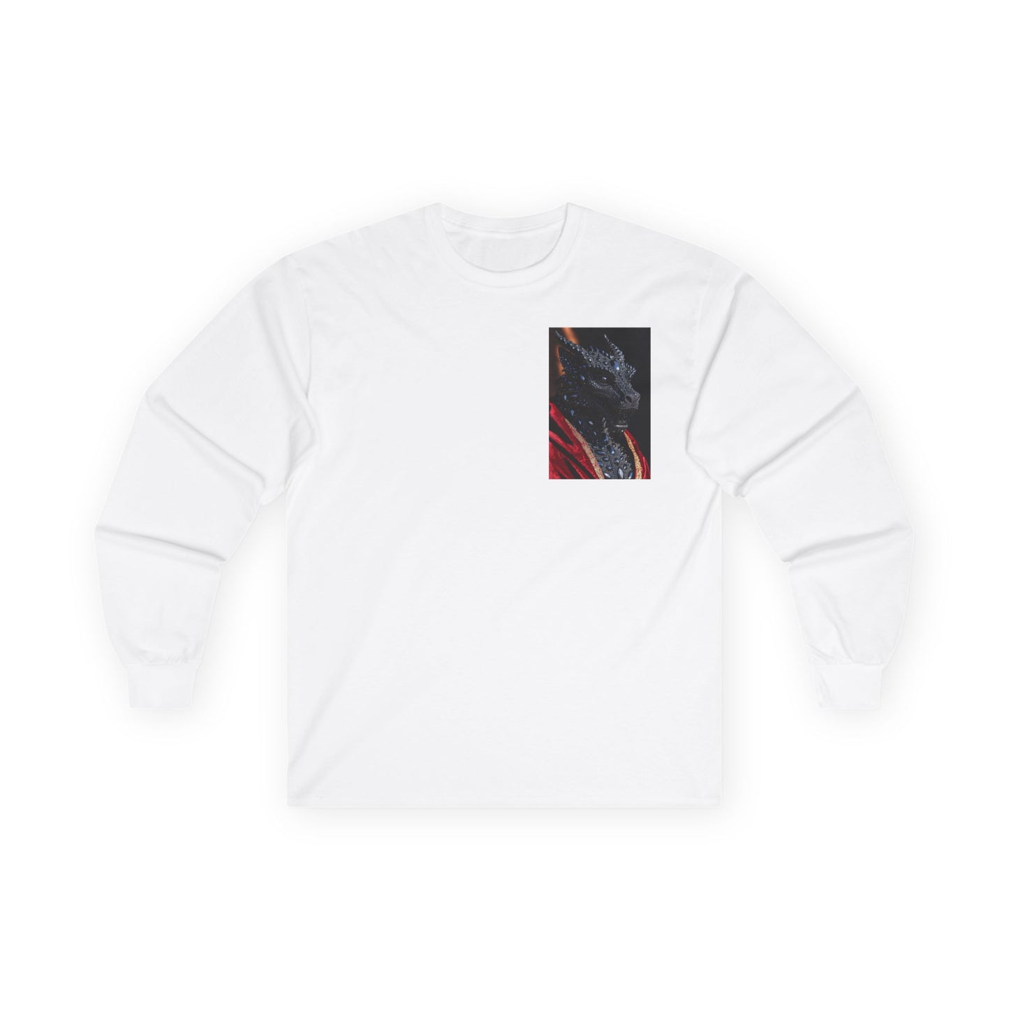 Long Sleeve Tee — Abstract Red & Black Dragon Marble Chest Print