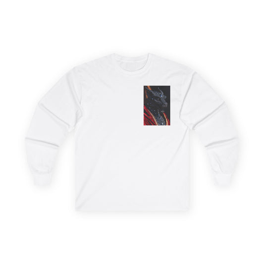 Long Sleeve Tee — Abstract Red & Black Dragon Marble Chest Print