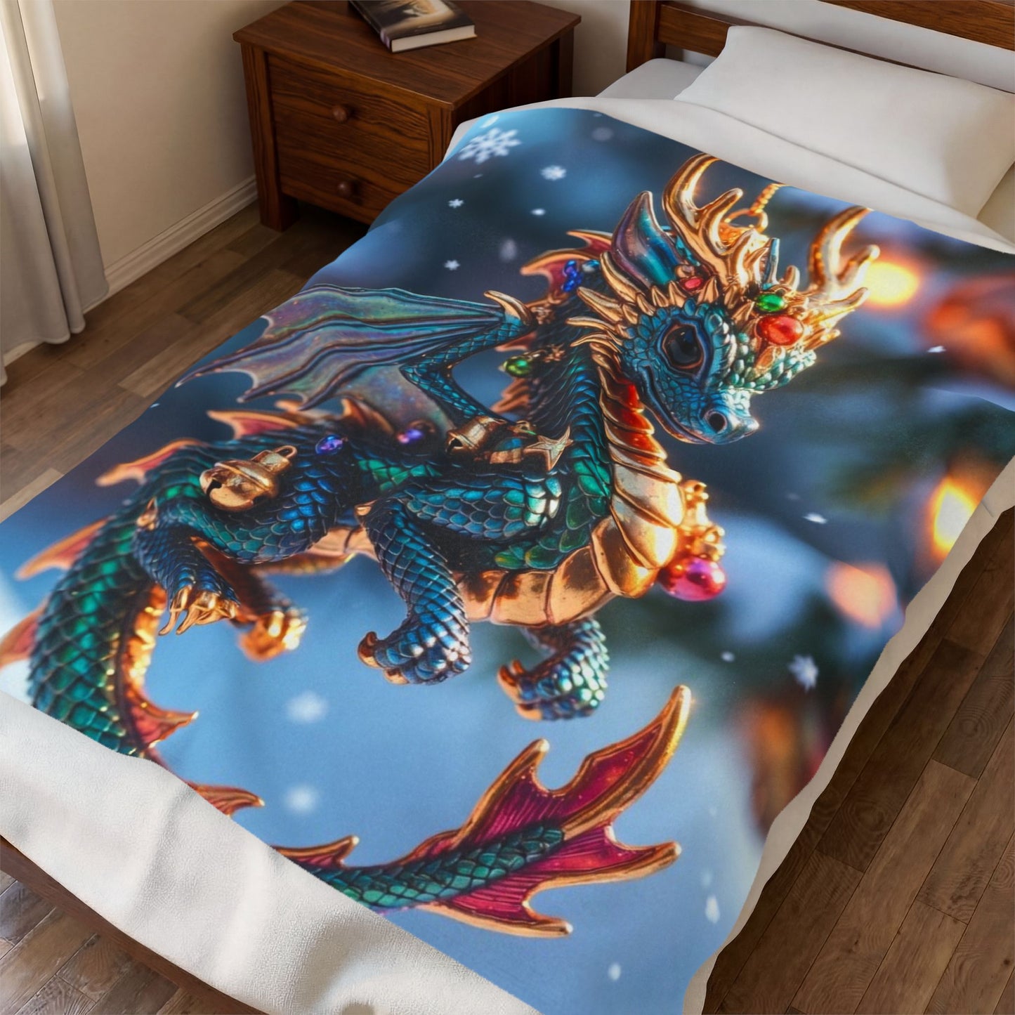 Dragon Ornament Velveteen Plush Blanket — Festive Fantasy Holiday Throw