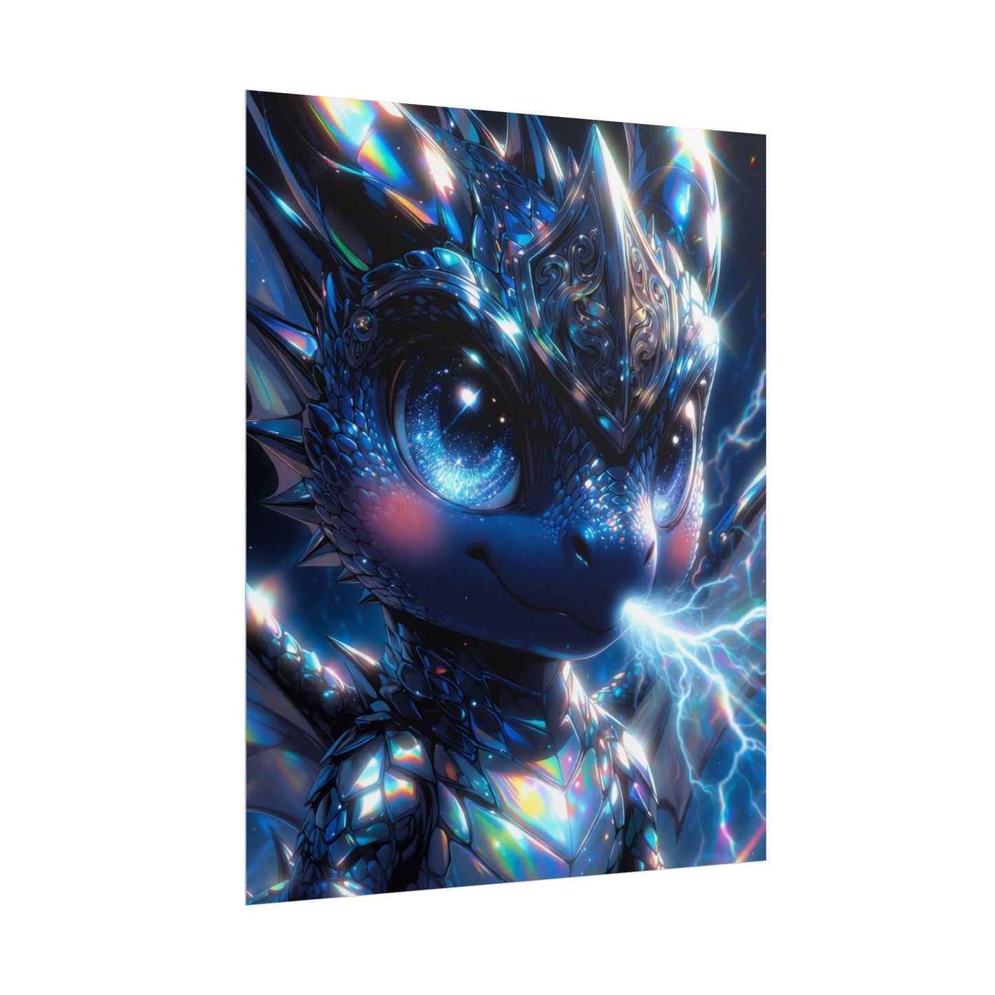 Shiny Blue Dragon Rolled Poster — Cute Electric Fantasy Wall Art