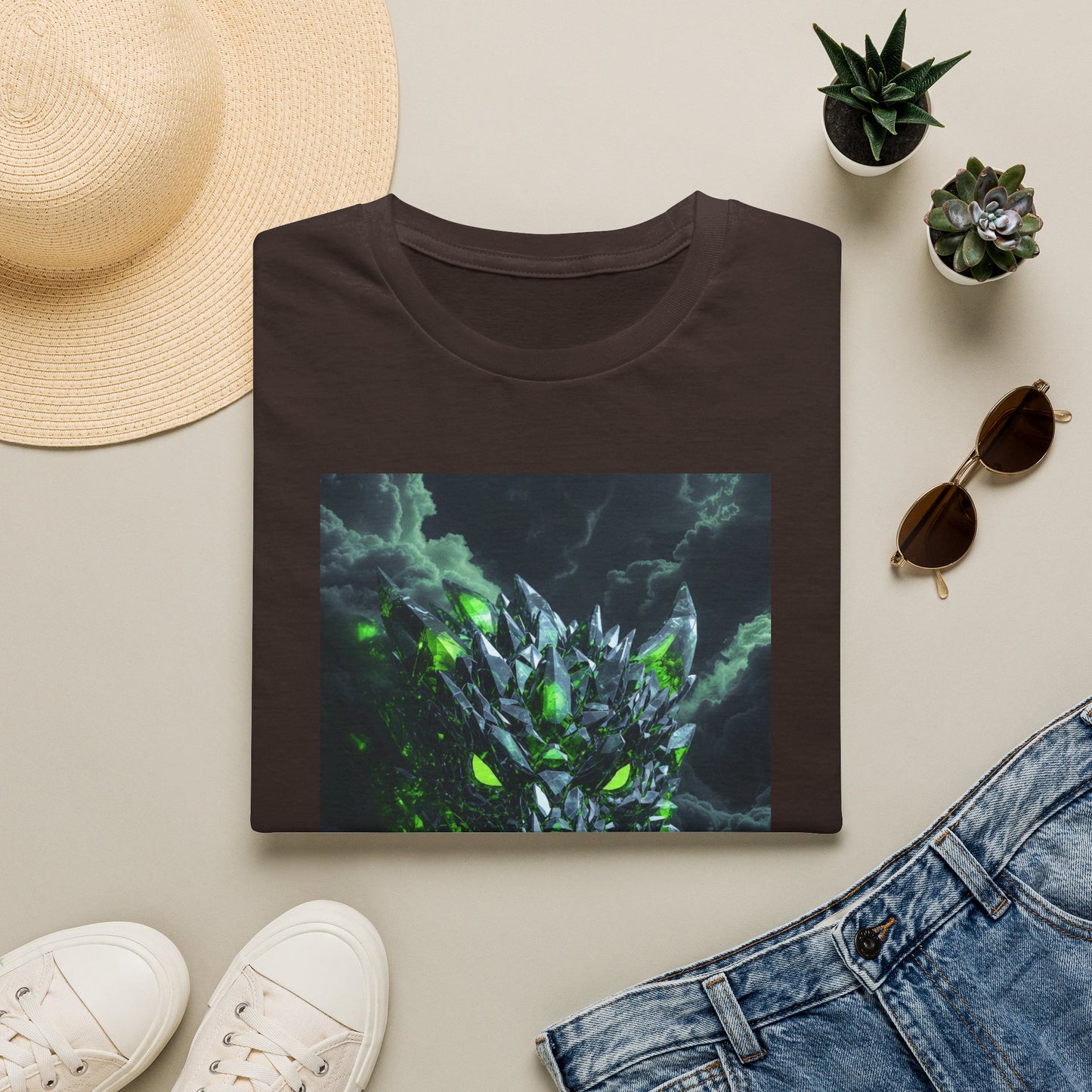 Dragon Skull T‑Shirt — Neon Green Crystal Wyvern Graphic Tee