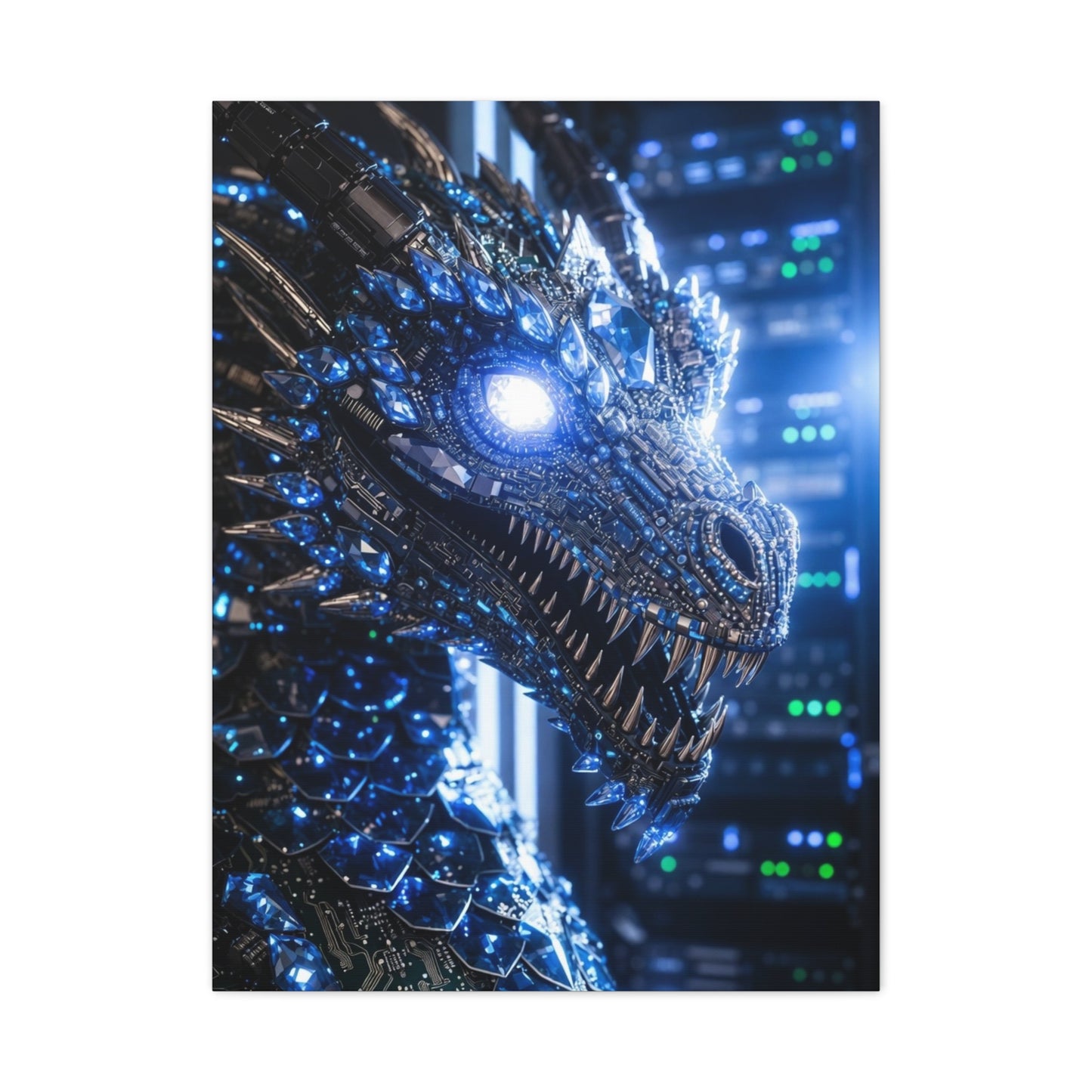 Cyber Dragon Canvas Print — Futuristic Metallic Dragon Wall Art