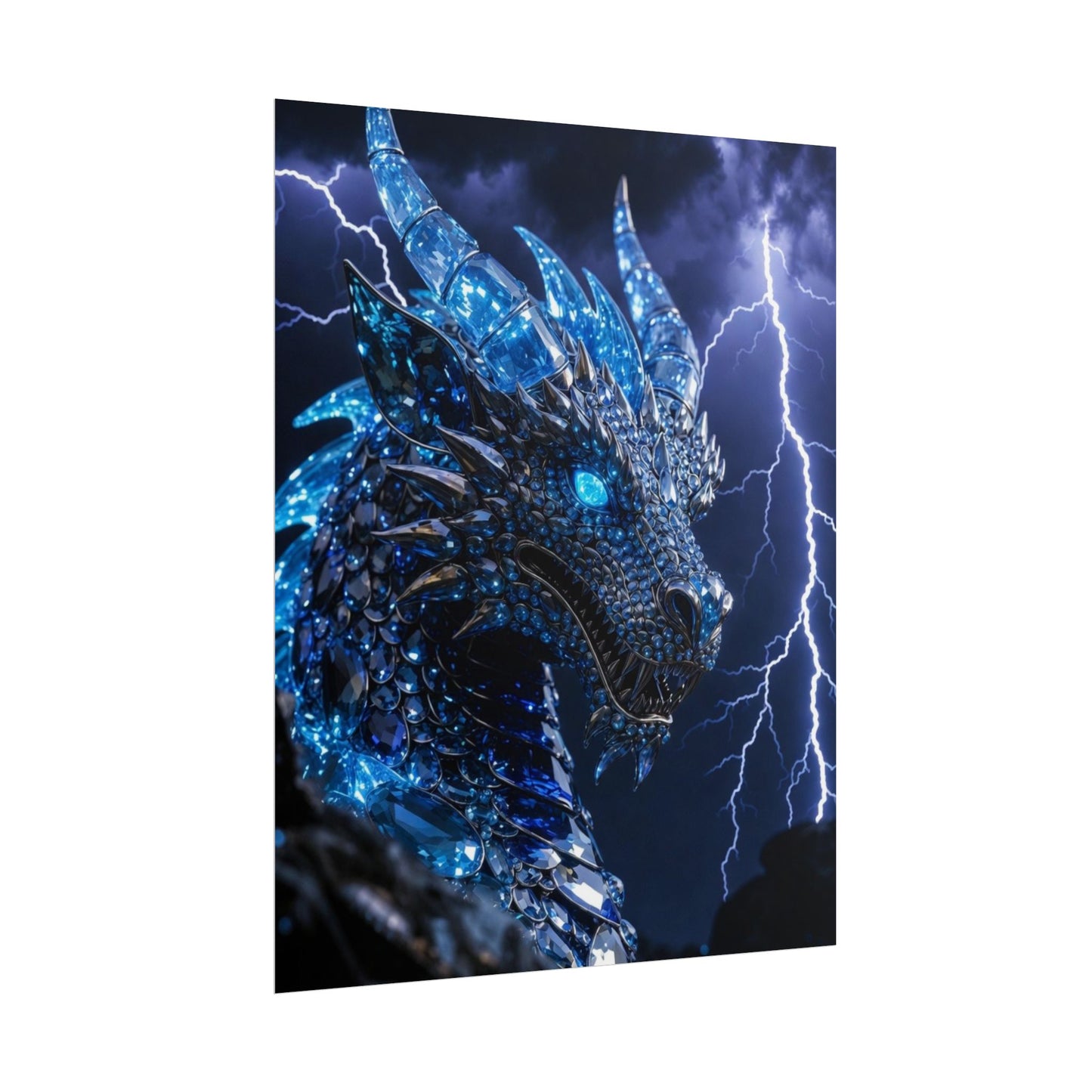 Blue Lightning Dragon Poster — Fantasy Wall Art Rolled Poster