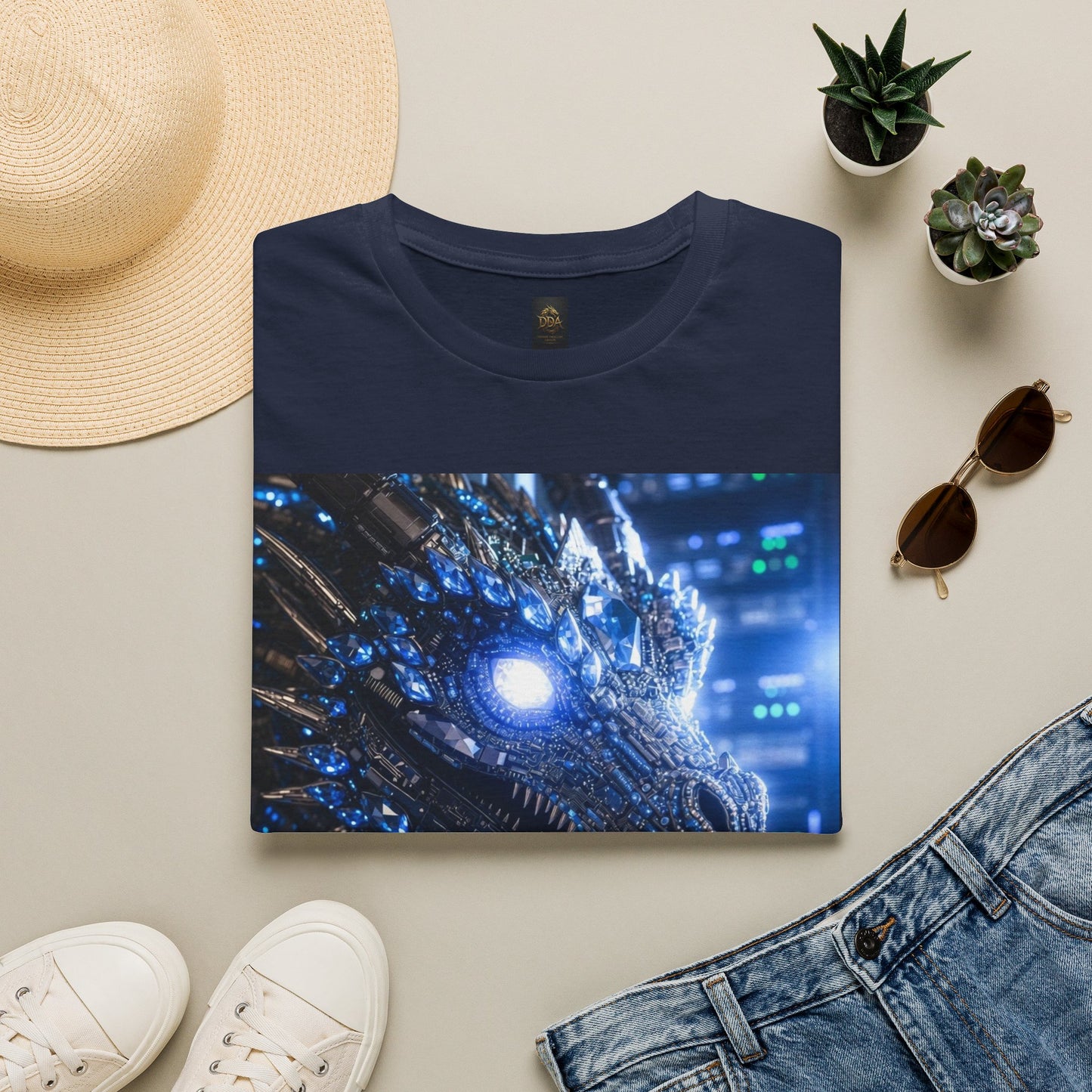 A Cyber Dragon Graphic T-Shirt — Futuristic Neon Dragon Design