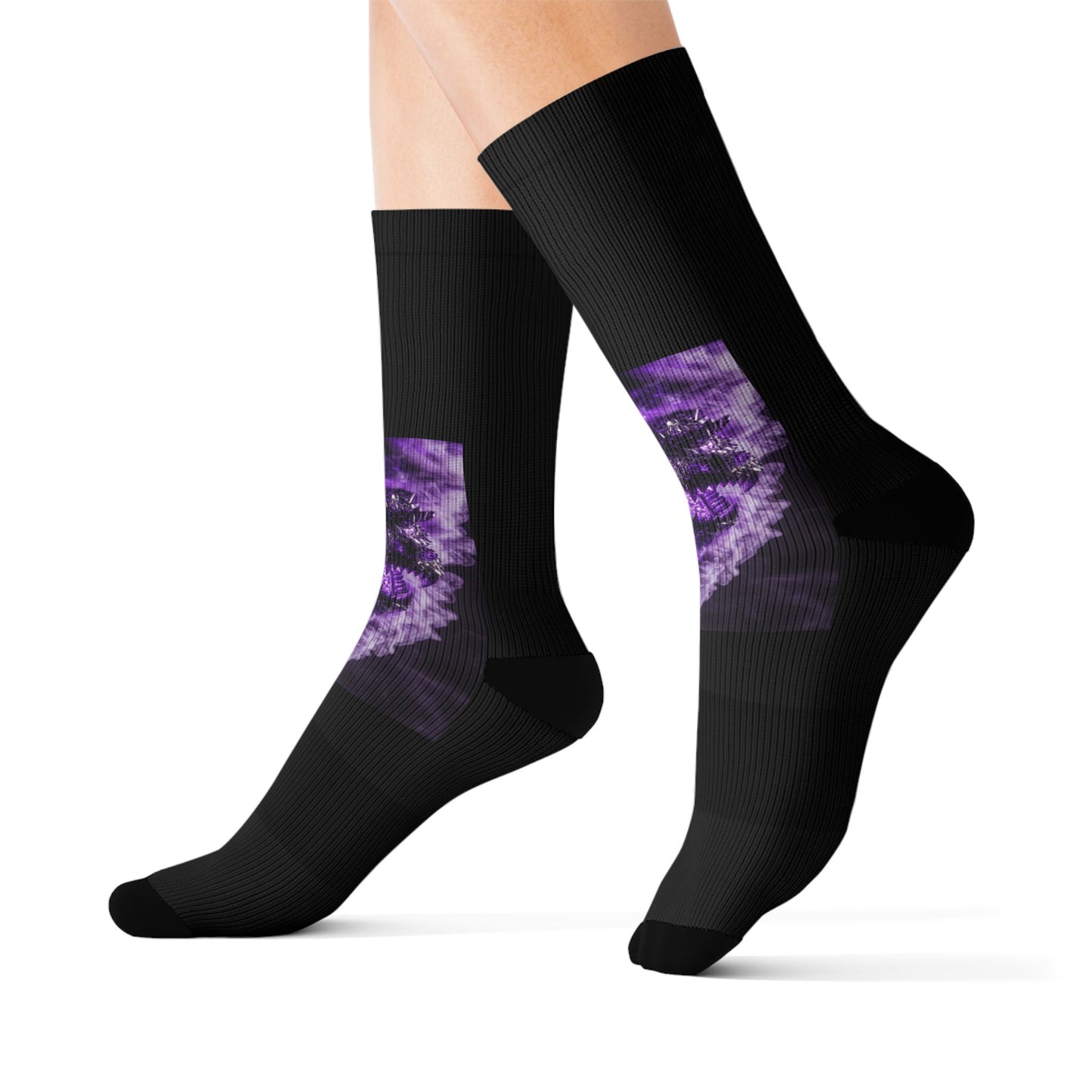 Tie-Dye Purple Circle Sublimation Socks — Vibrant Retro Crew Socks