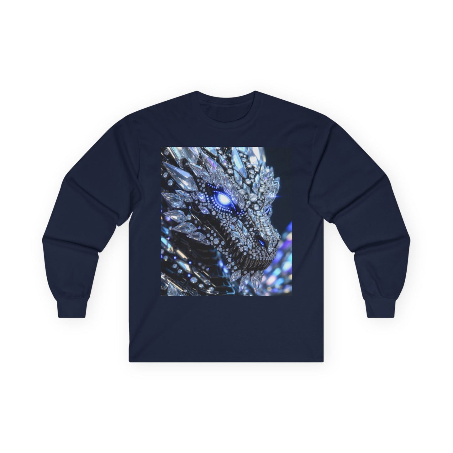 Dragon Art Long Sleeve Tee — Blue Crystal Dragon Graphic