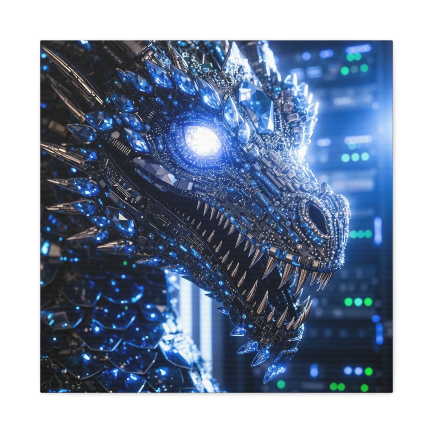 Cyber Dragon Canvas Print — Futuristic Metallic Dragon Wall Art