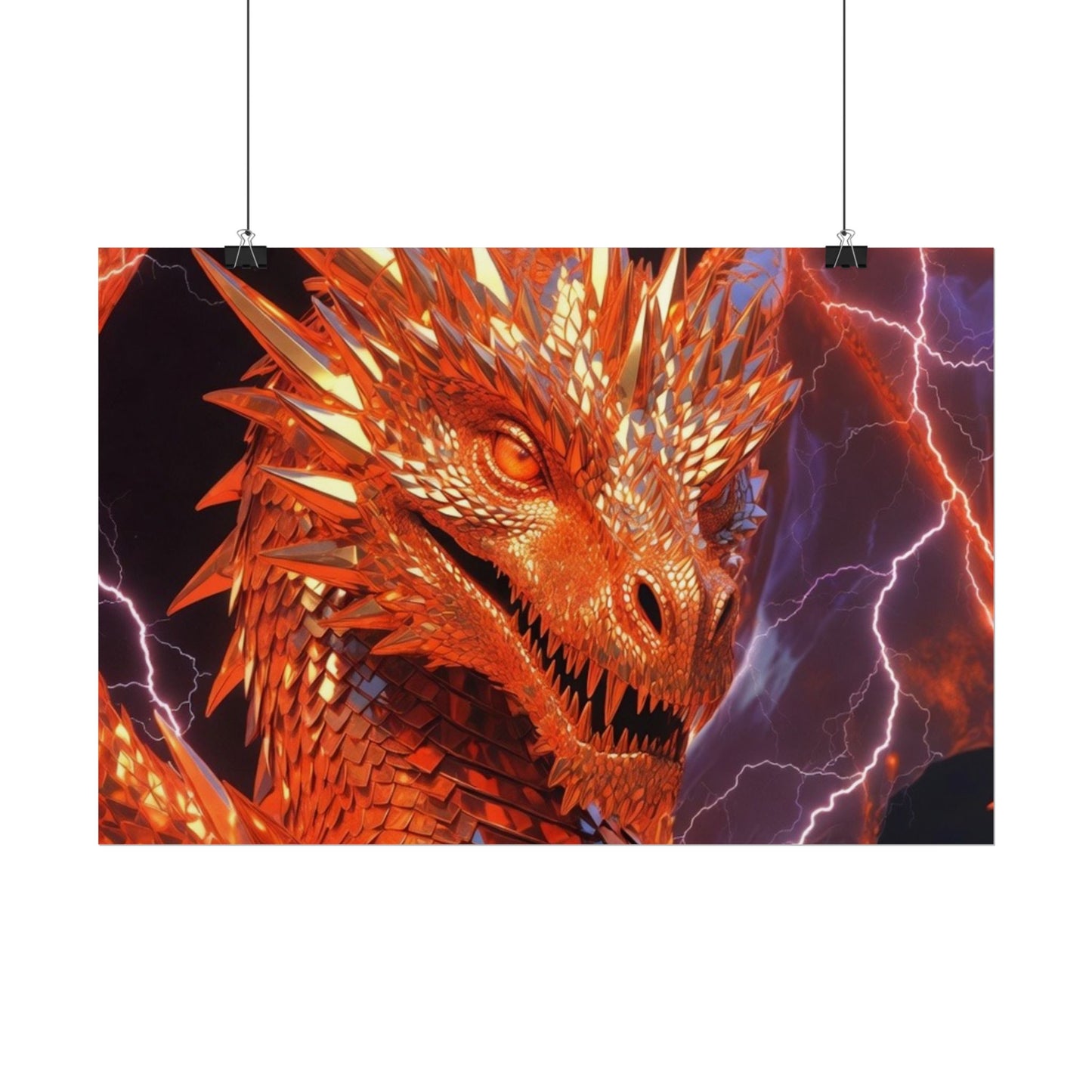 Orange Lightning Dragon Poster — Fantasy Wall Art for Gamers & Fans