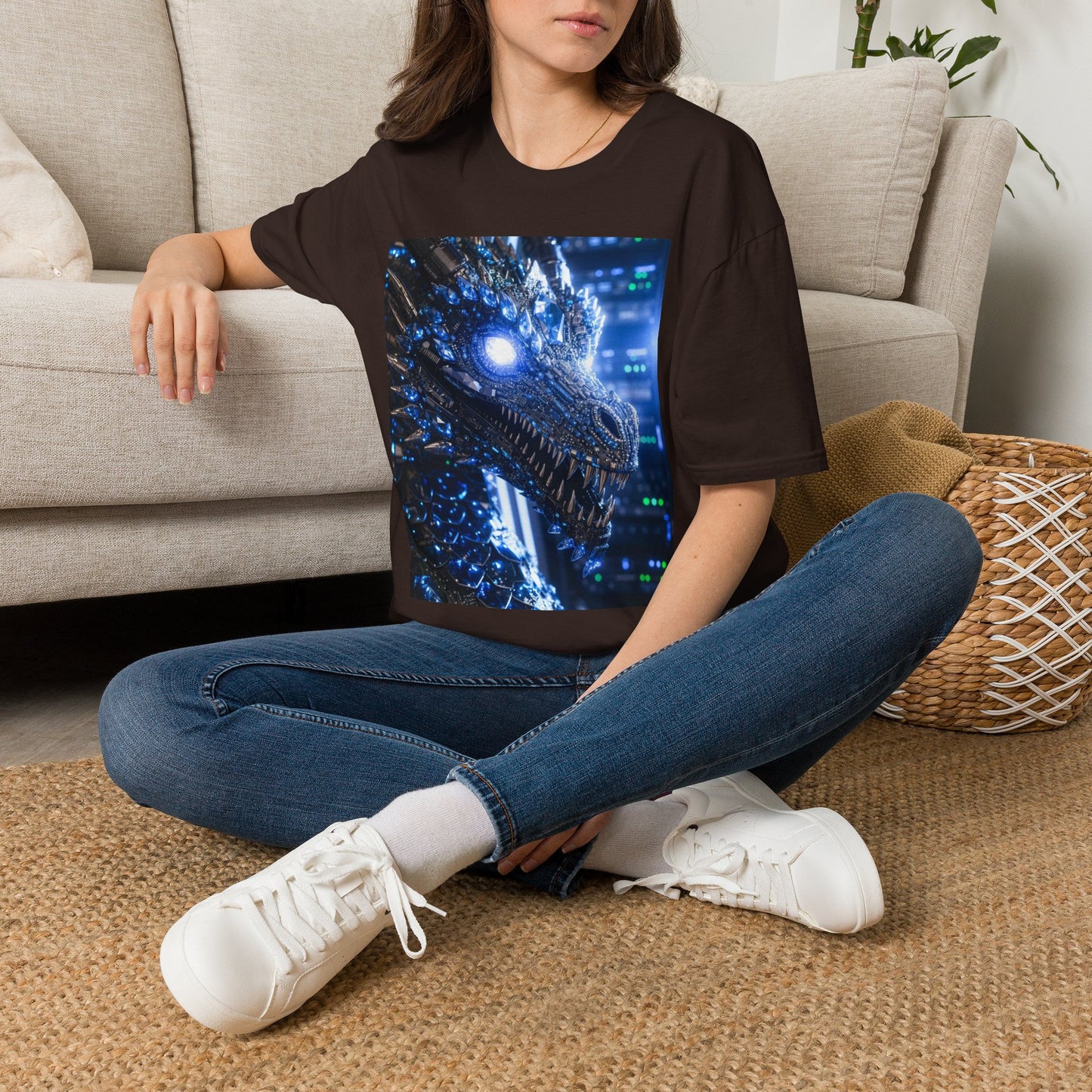 A Cyber Dragon Graphic T-Shirt — Futuristic Neon Dragon Design