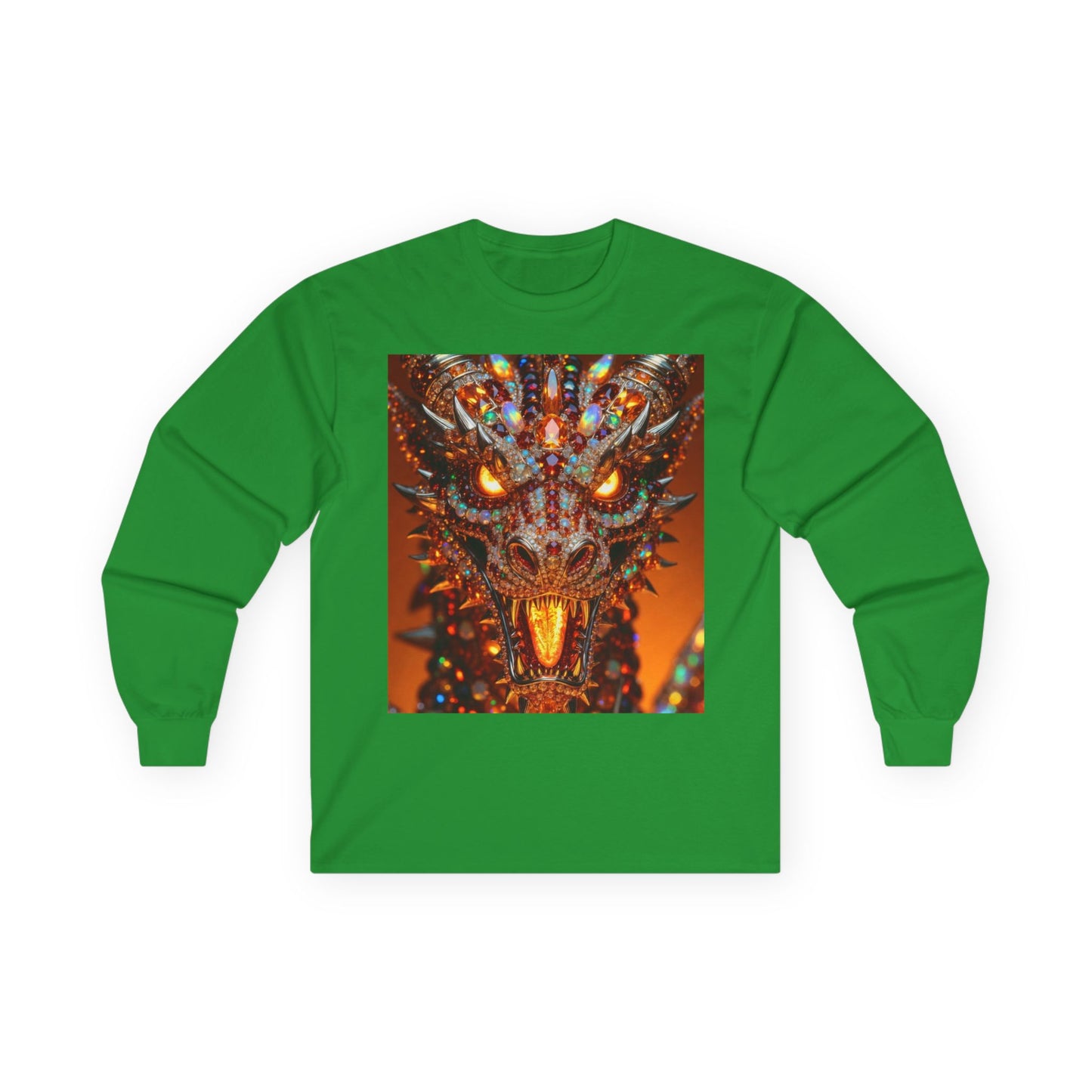 Dragon Portrait Long Sleeve Tee — Fiery Fantasy Monster Art