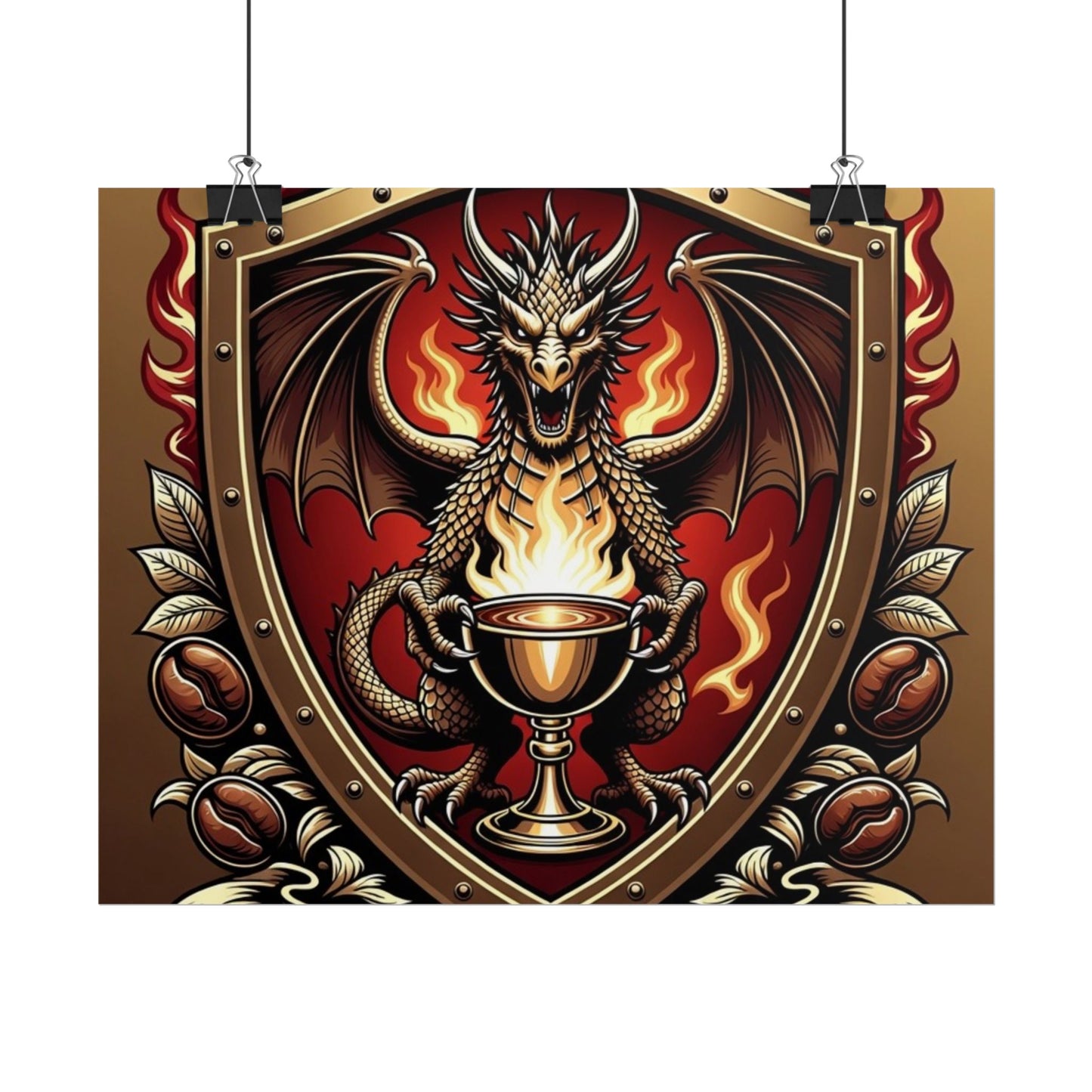 Dragon's Brew Poster — Fantasy Dragon Shield Artwork Rolled Poster