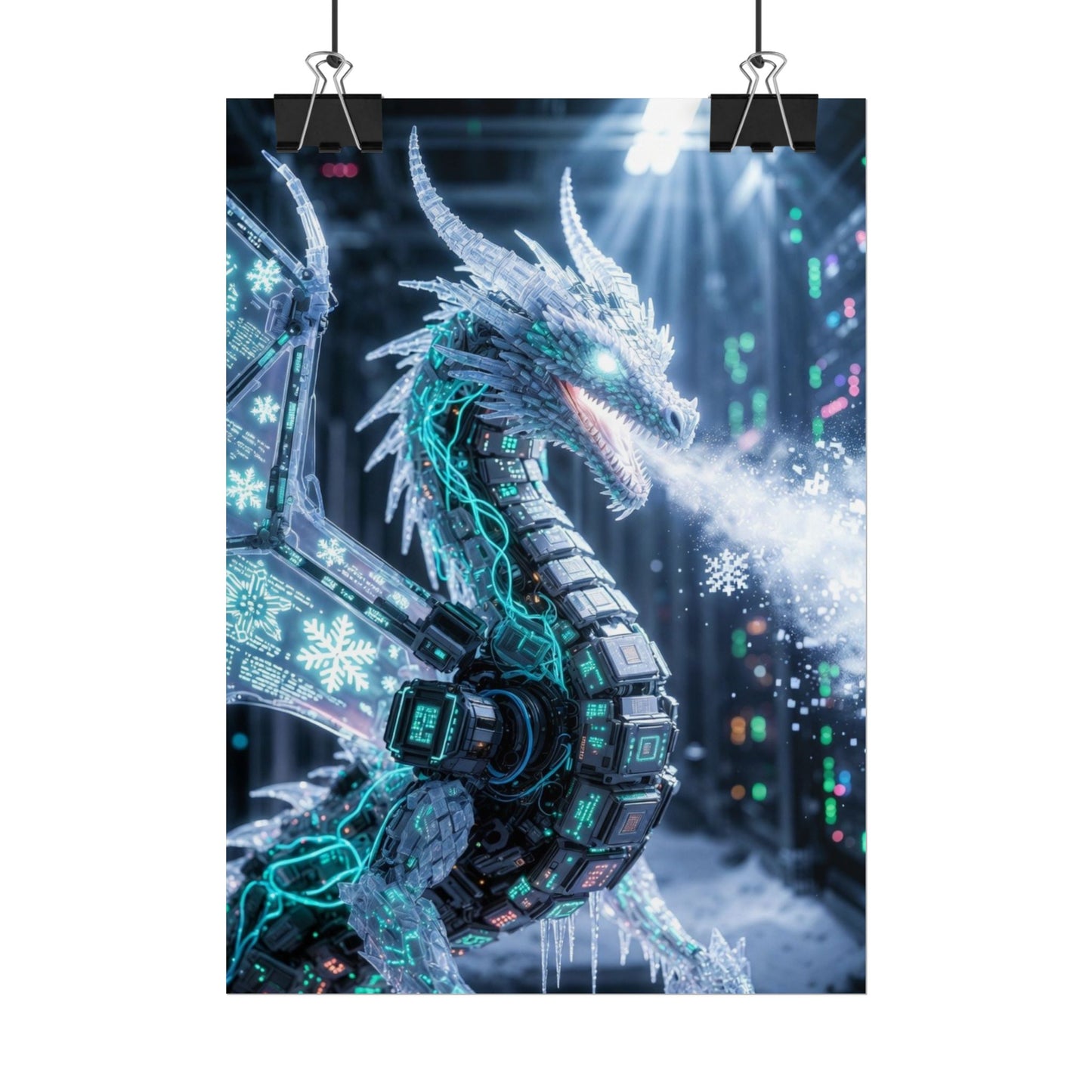 Rolled Poster — Cyber Ice Dragon Fantasy Art Print