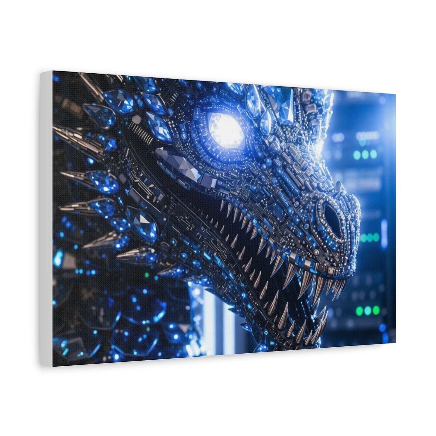 Cyber Dragon Canvas Print — Futuristic Metallic Dragon Wall Art