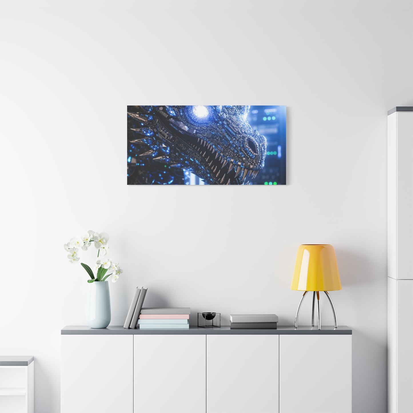 Cyber Dragon Canvas Print — Futuristic Metallic Dragon Wall Art