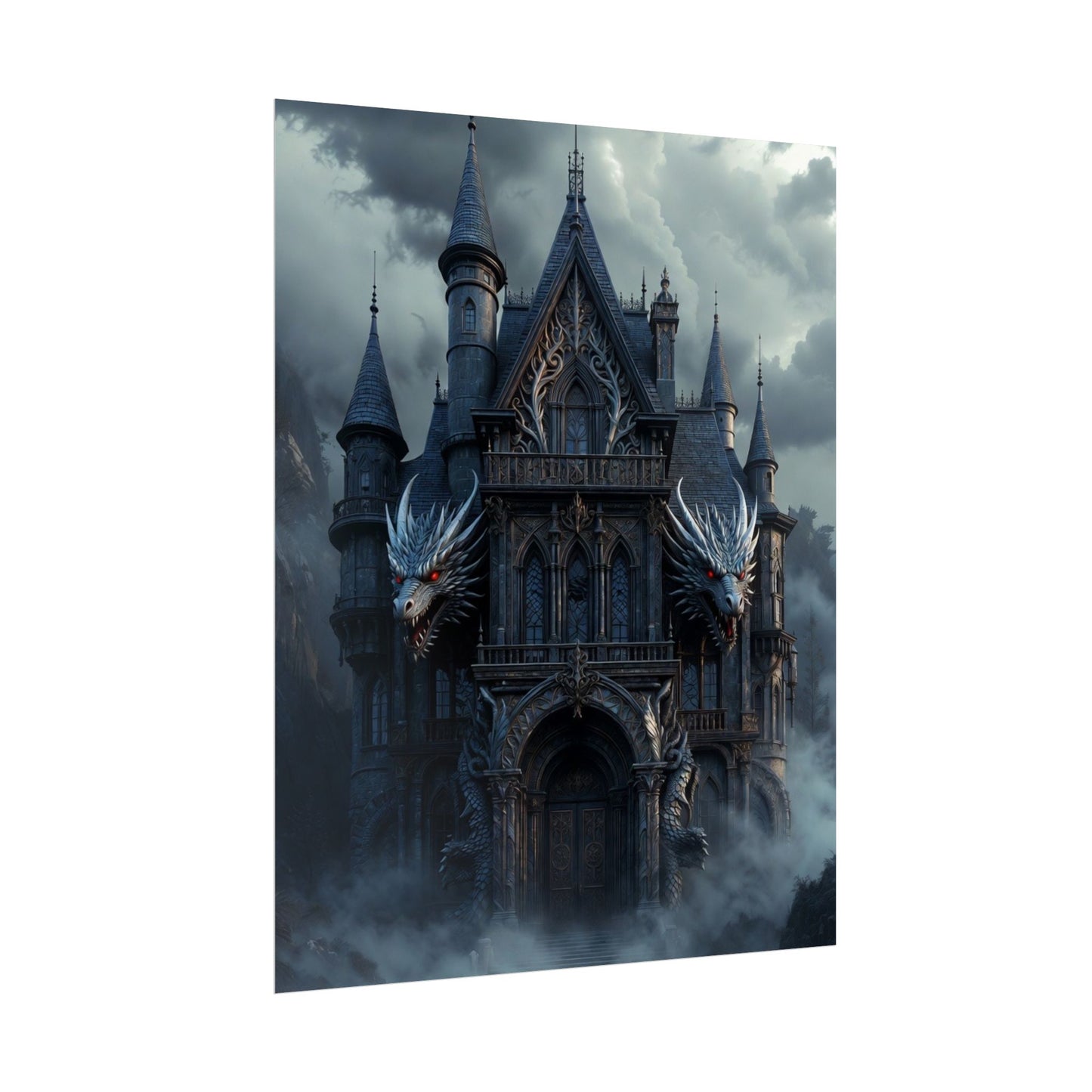 Gothic Dragon Castle Rolled Poster — Dark Fantasy Wall Art