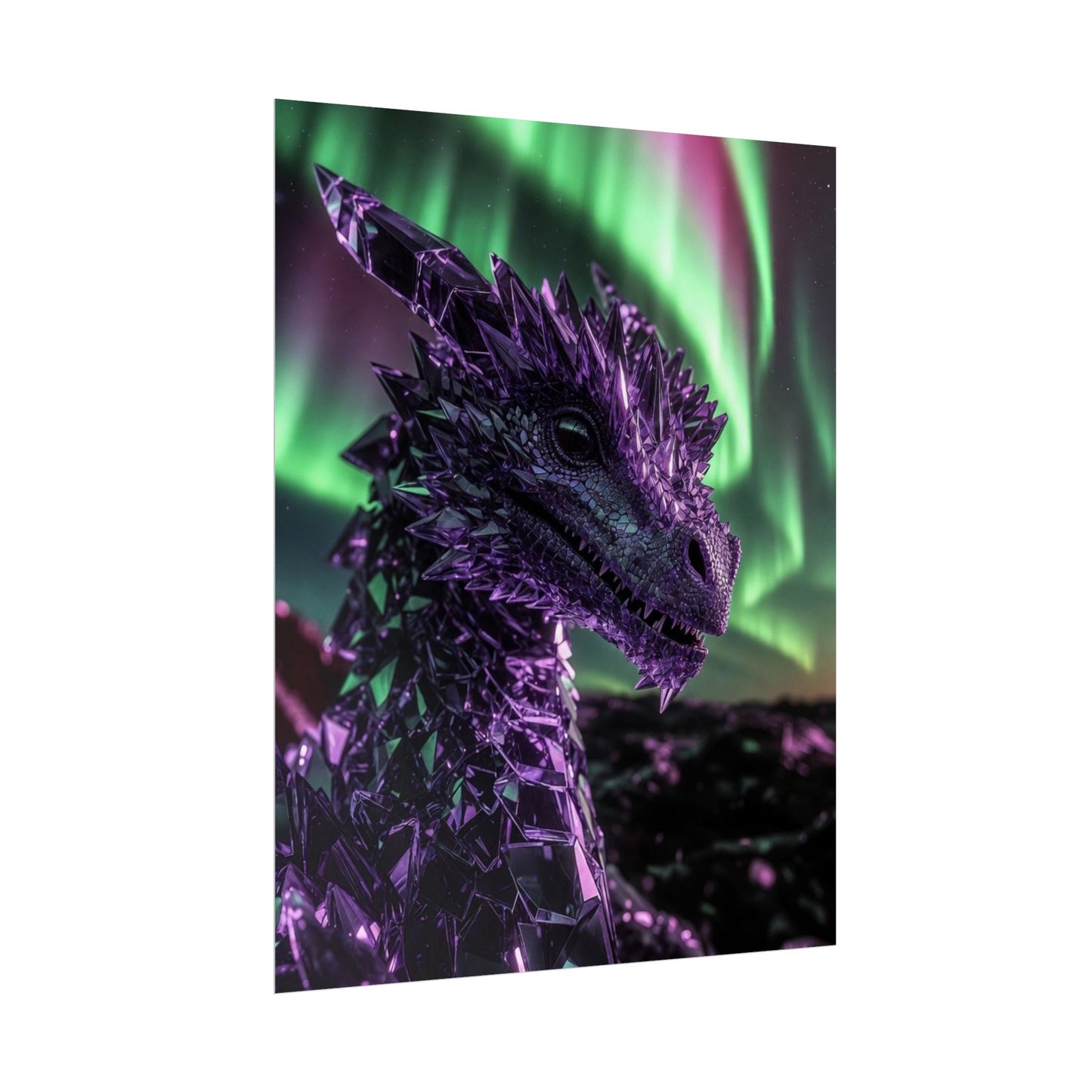 Aurora Dragon Rolled Poster — Purple Crystal Dragon Wall Art