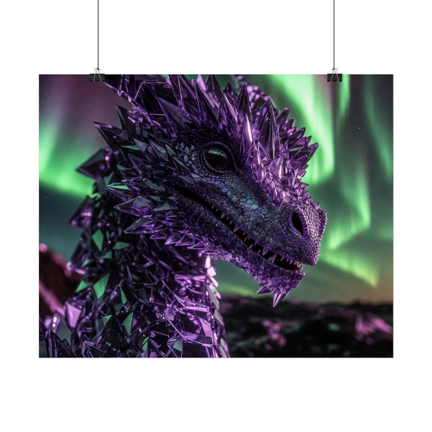 Aurora Dragon Rolled Poster — Purple Crystal Dragon Wall Art