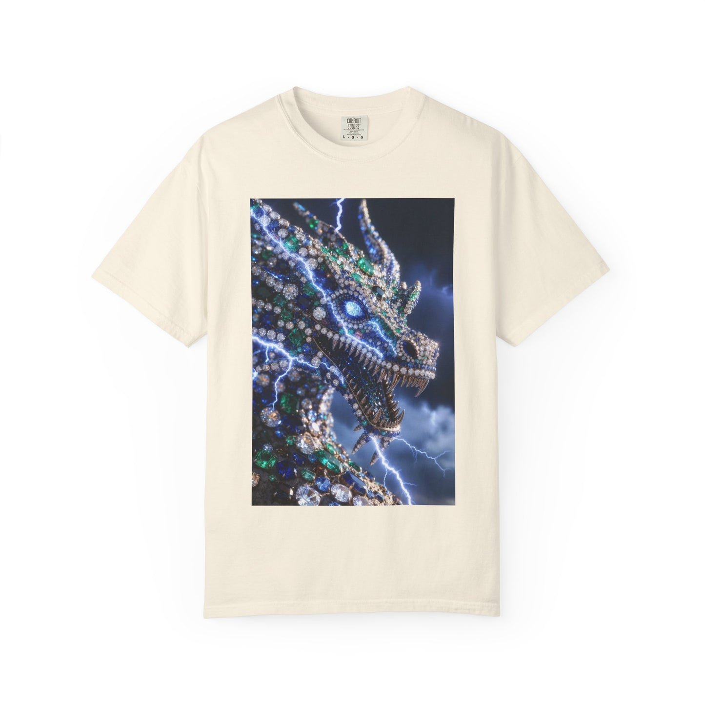 Dragon Lightning Graphic T-Shirt — Jewel-Studded Dragon Design