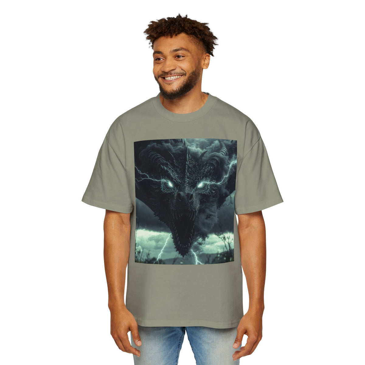 A Storm Dragon Graphic Tee — Dark Fantasy Oversized Men's T-Shirt