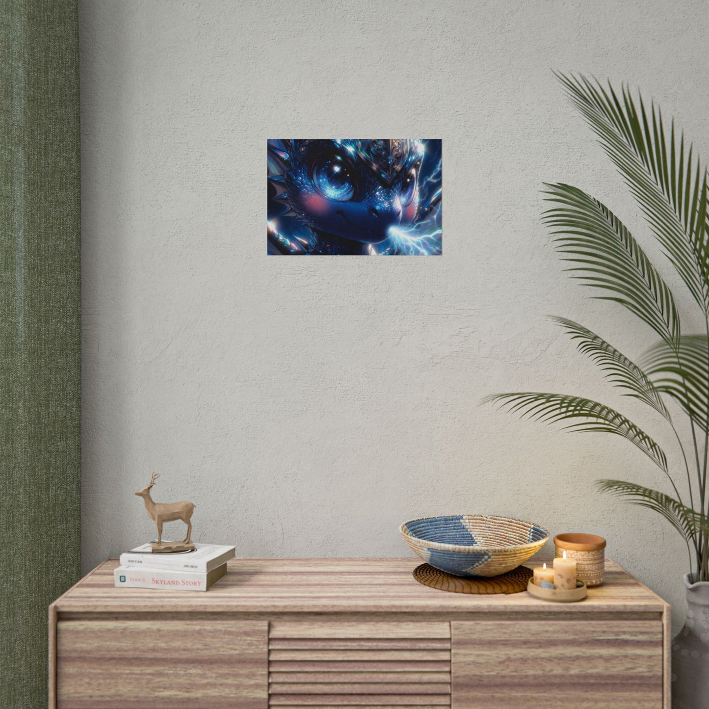 Shiny Blue Dragon Rolled Poster — Cute Electric Fantasy Wall Art