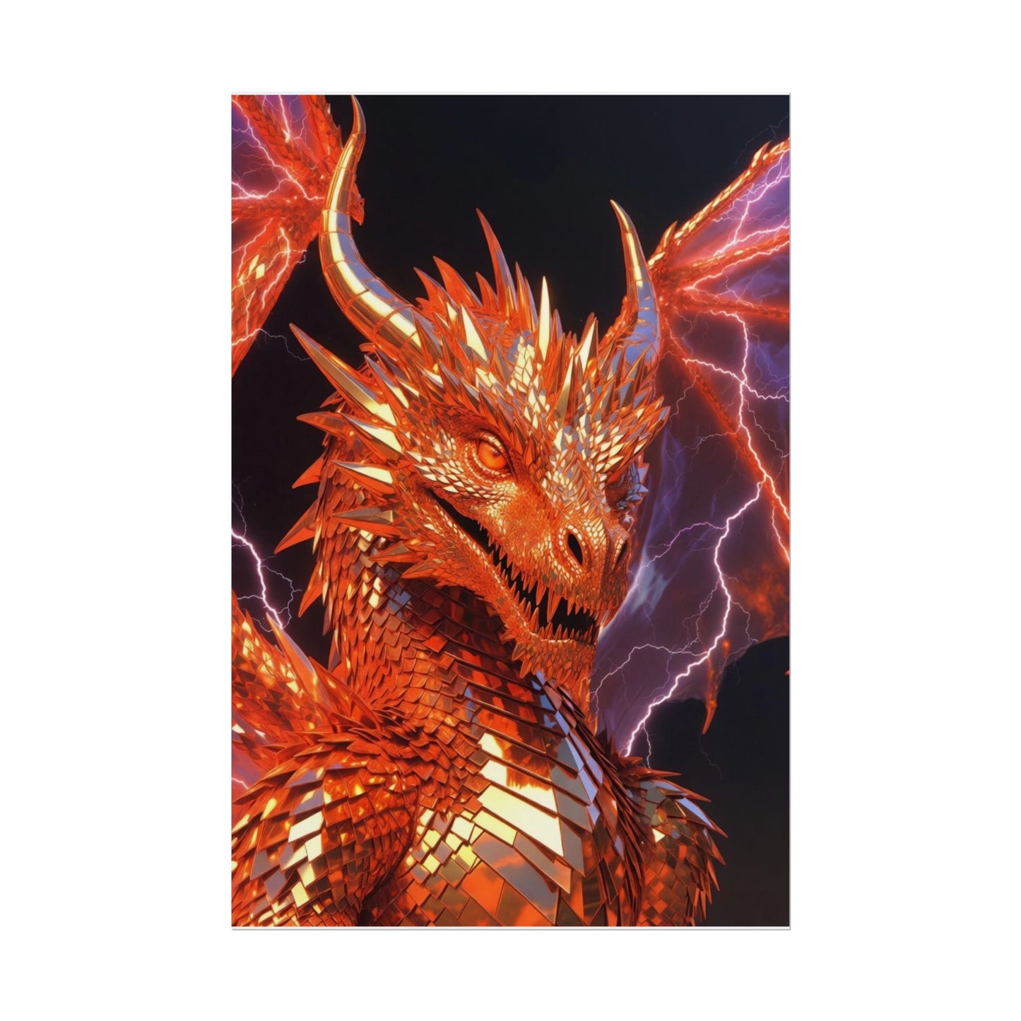 Orange Lightning Dragon Poster — Fantasy Wall Art for Gamers & Fans