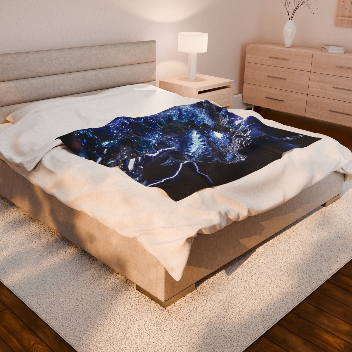 Dragon Lightning Velveteen Plush Blanket — Blue Crystal Dragon Throw for Fantasy Fans