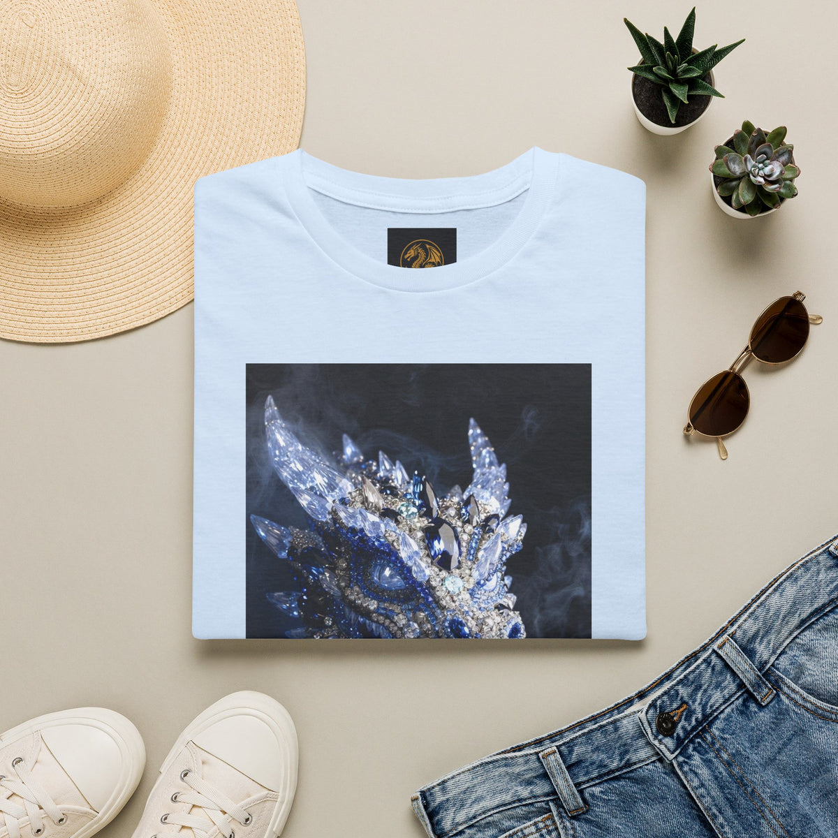 A Crystal Dragon Portrait T-Shirt — Mystical Blue Dragon Art Tee