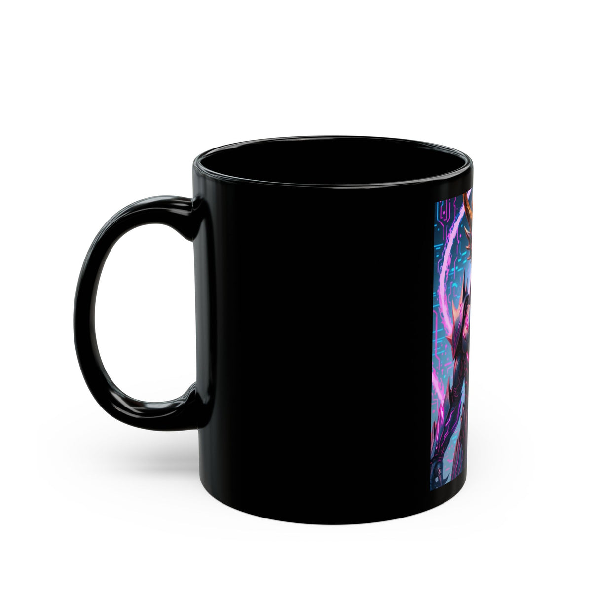 A Stunning Fantasy Black Mug with Dragon and Warrior Design