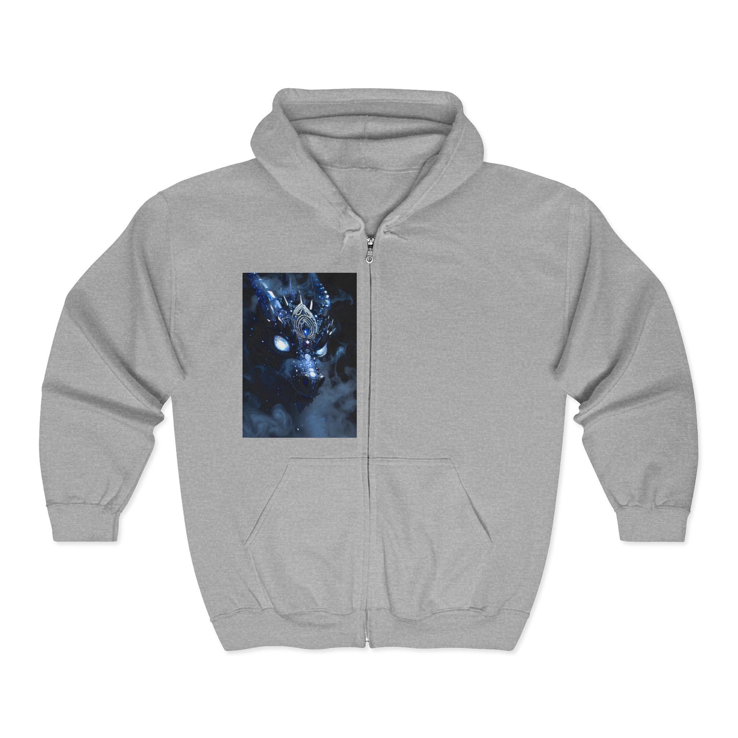 Dragon wolf Spirit Full-Zip Hoodie — Mystic Blue Wolf Portrait Zip-Up