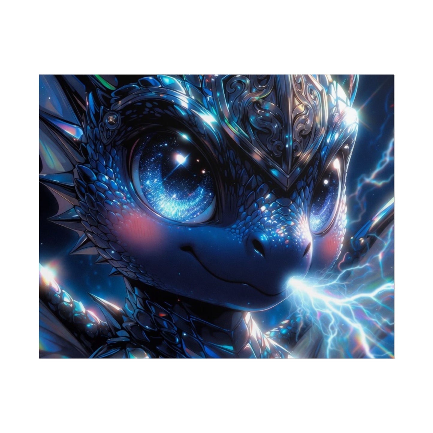 Shiny Blue Dragon Rolled Poster — Cute Electric Fantasy Wall Art