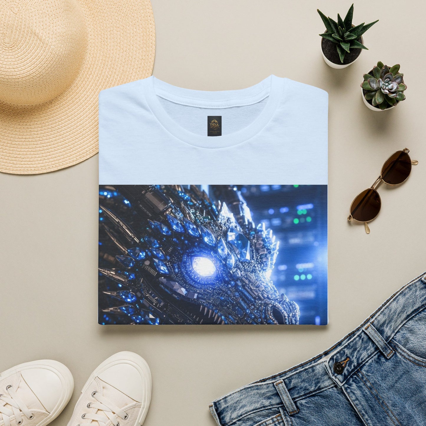 A Cyber Dragon Graphic T-Shirt — Futuristic Neon Dragon Design