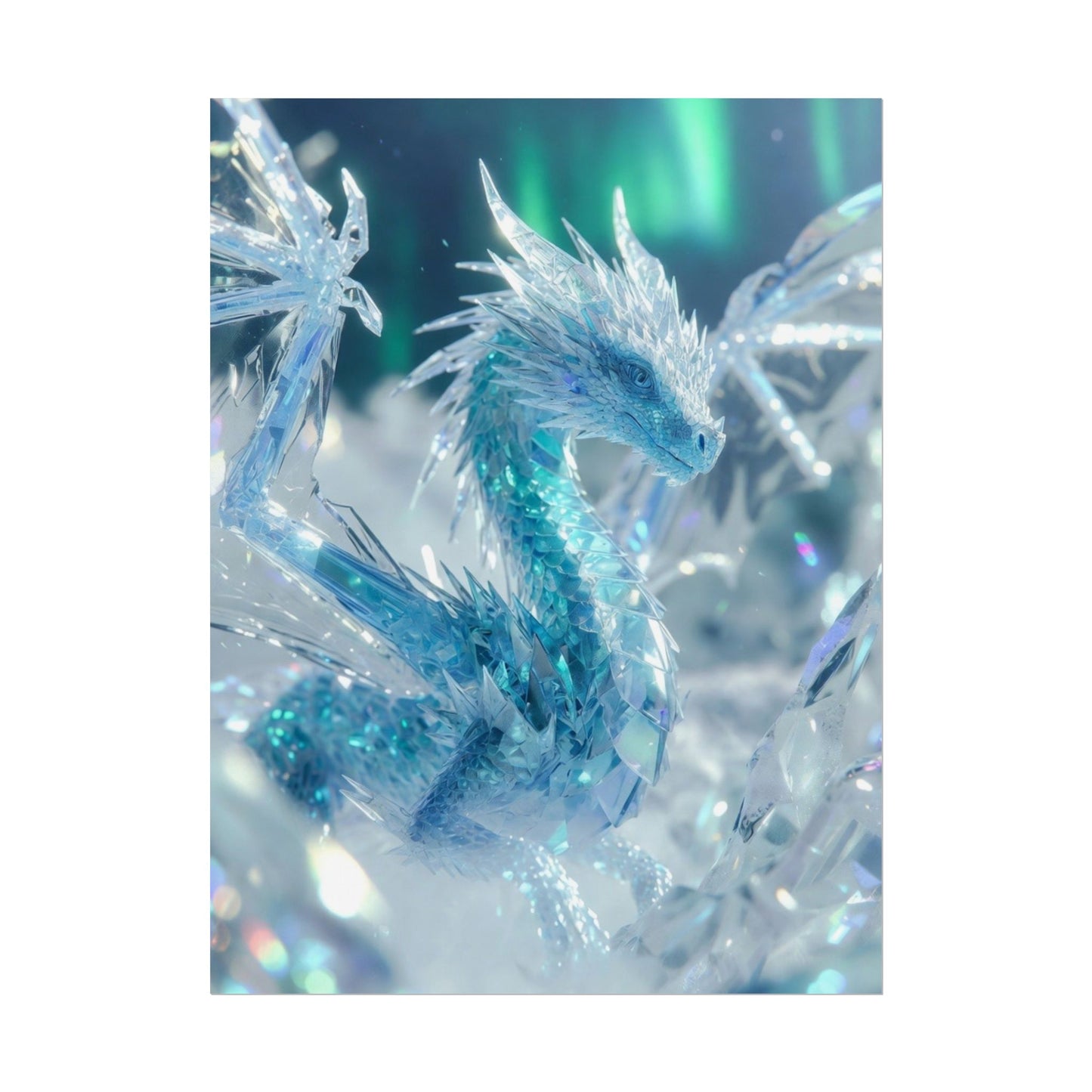 Ice Crystal Dragon Poster — Fantasy Aurora Wall Art (Rolled Poster)