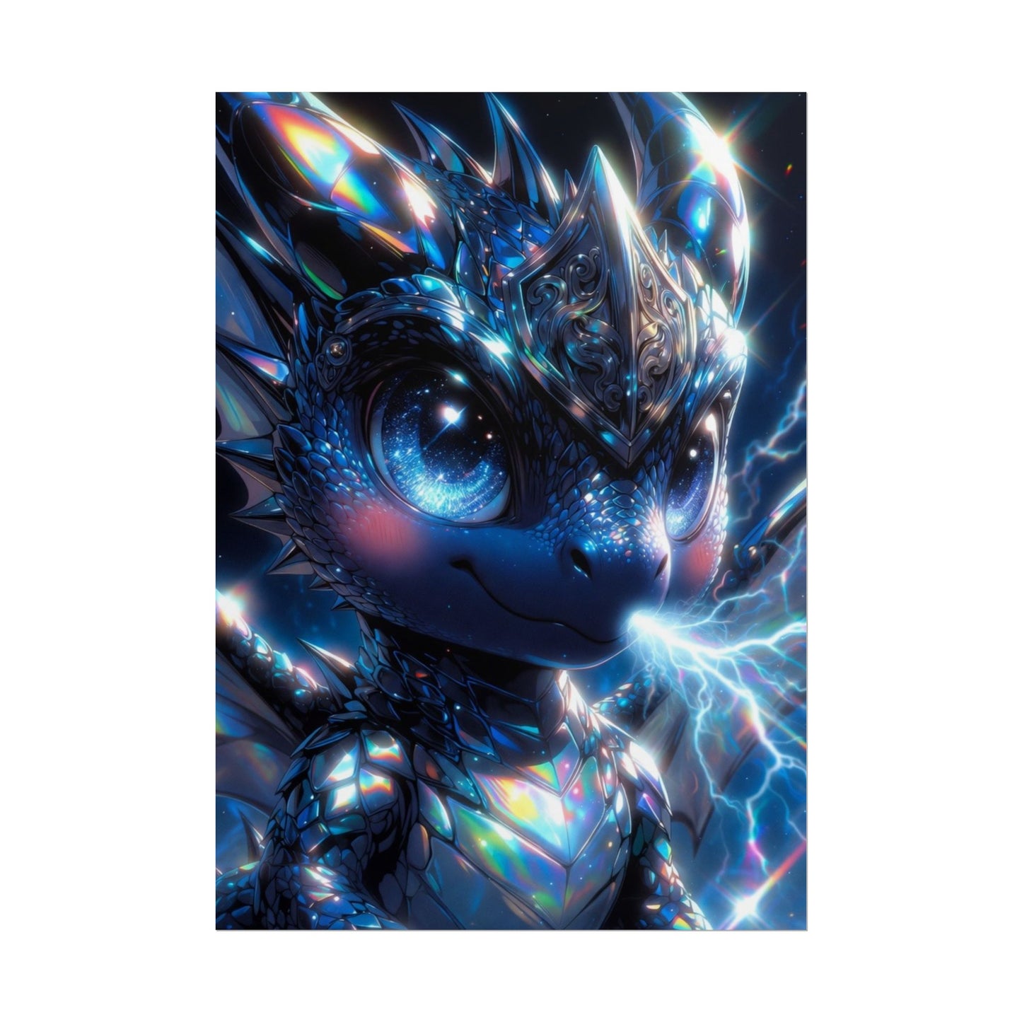 Shiny Blue Dragon Rolled Poster — Cute Electric Fantasy Wall Art