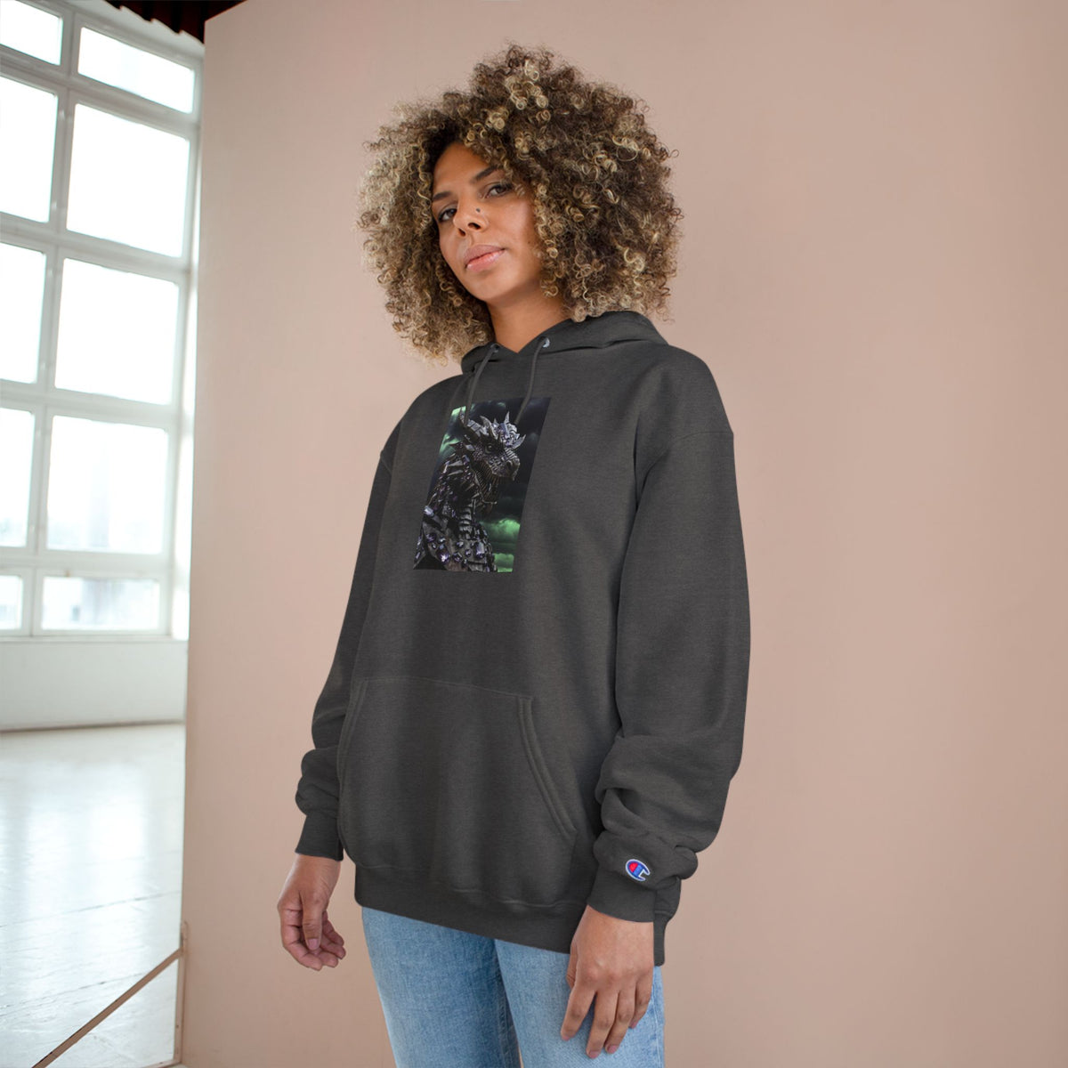 A Champion Hoodie with Artistic Dragon Design - Cozy Streetwear for Creative Souls, Perfect for Gifts, Festivals, and Everyday Wear