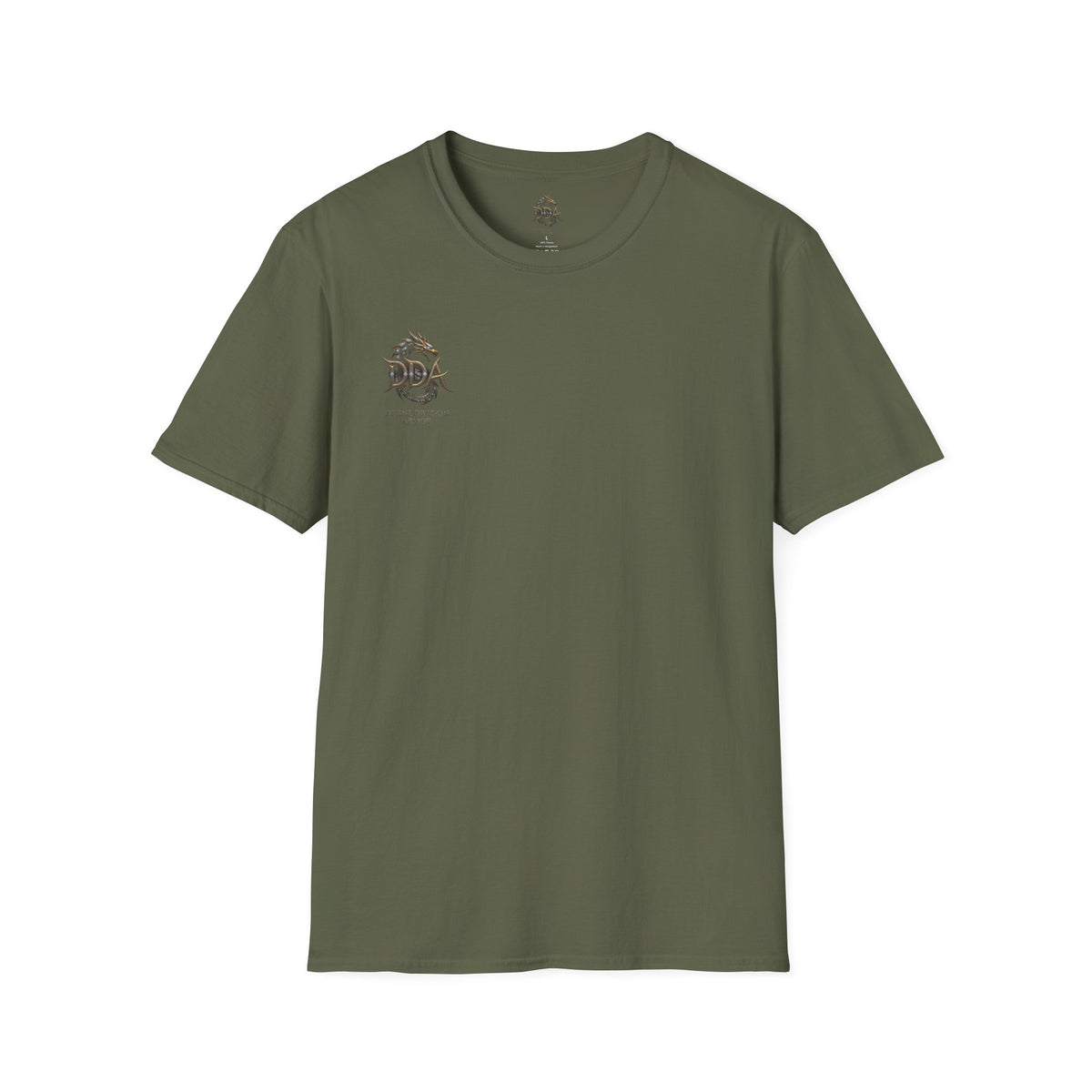 DDA DIVINE DRAGON ARMOR T-Shirt — Golden Dragon Emblem Chest Logo, Fantasy Gaming Fan Tee