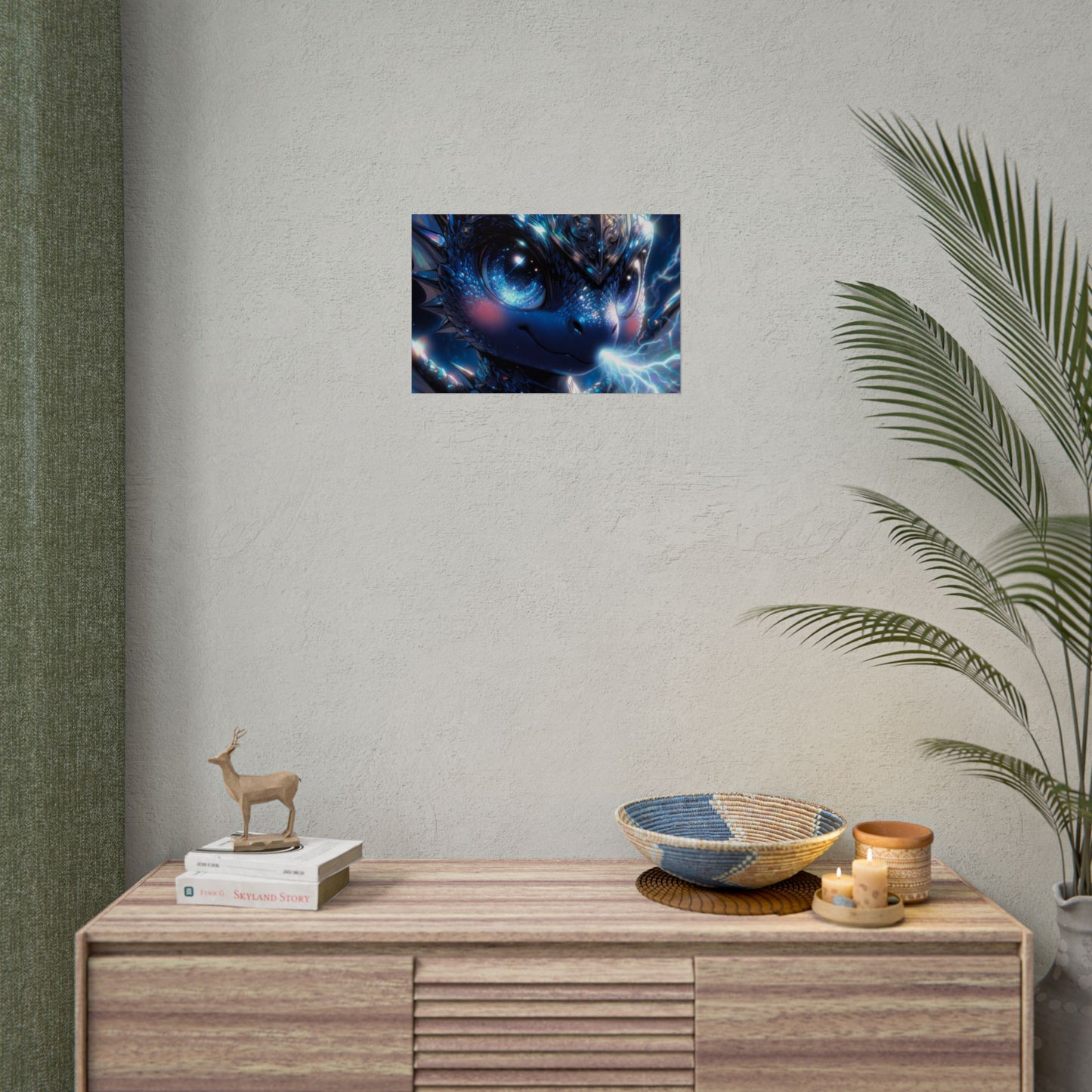 Shiny Blue Dragon Rolled Poster — Cute Electric Fantasy Wall Art