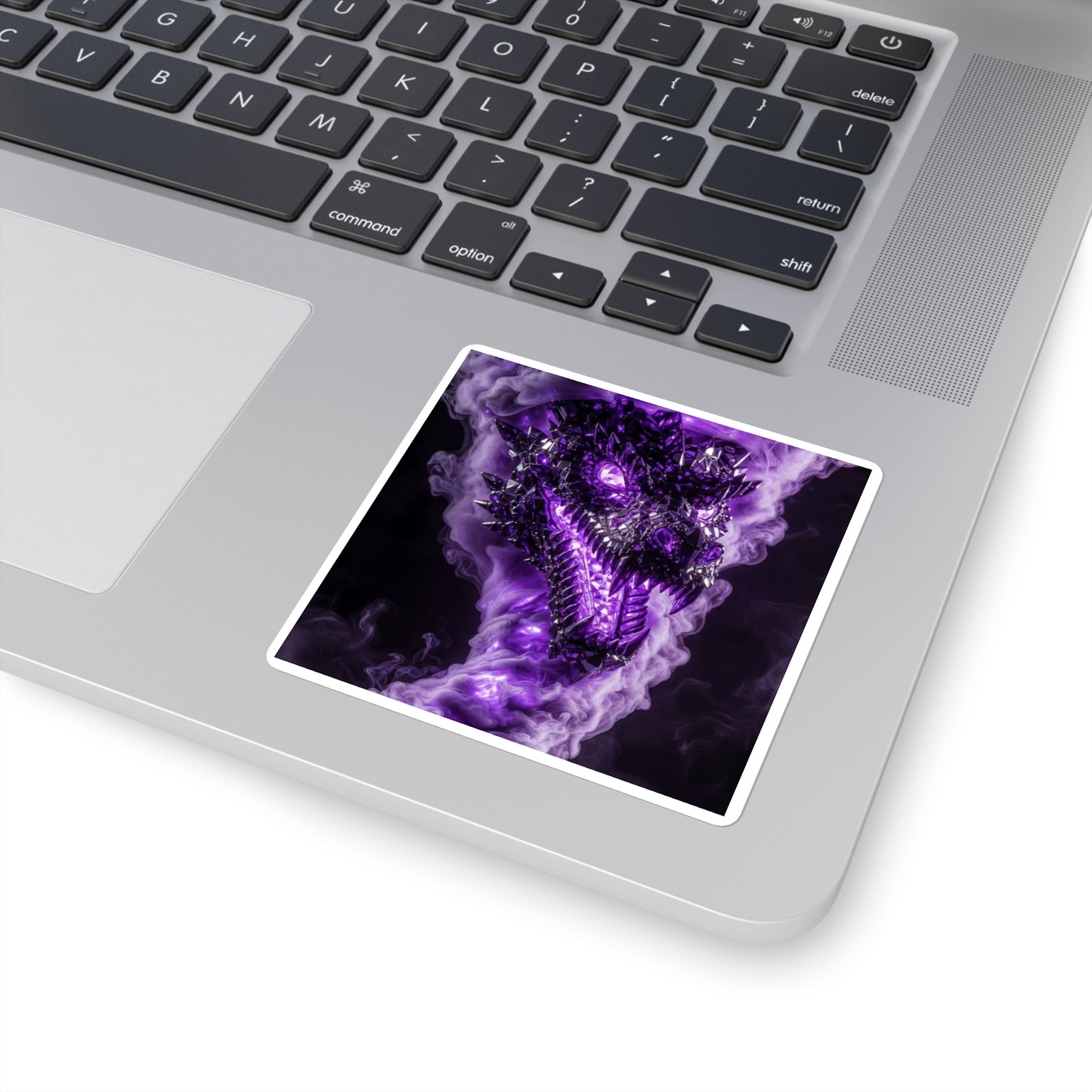 Purple Smoke Dragon Square Sticker — Fantasy Monster Laptop Decal