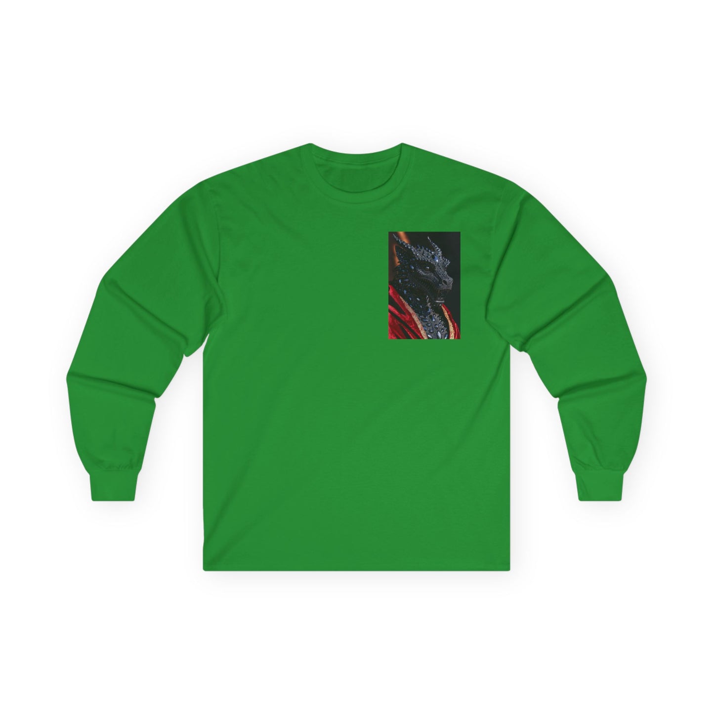 Long Sleeve Tee — Abstract Red & Black Dragon Marble Chest Print