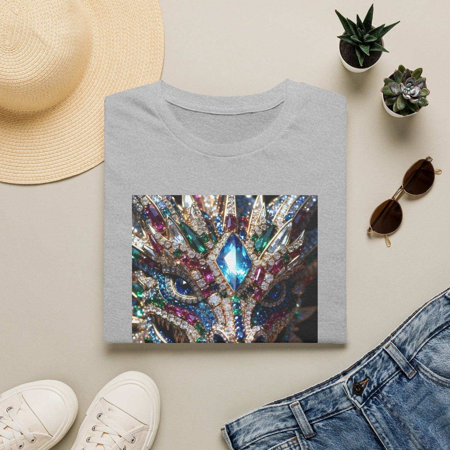 # 1 Dragon selling Gemstone Mask T-Shirt — Jewel-Encrusted Festival Tee