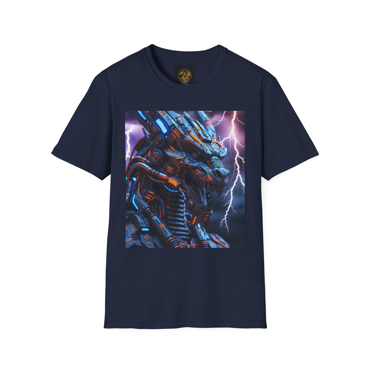A Cyber Dragon T‑Shirt — Neon Mech Dragon with Lightning Graphic