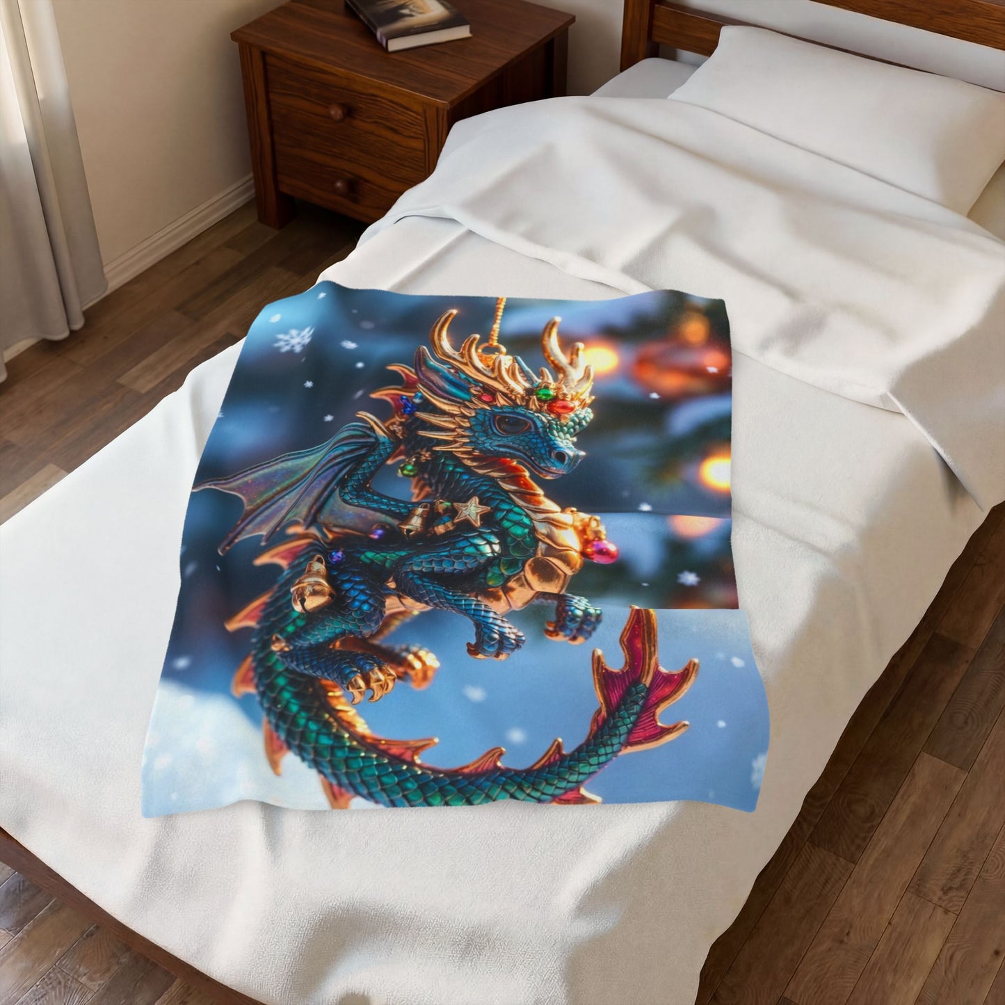 Dragon Ornament Velveteen Plush Blanket — Festive Fantasy Holiday Throw