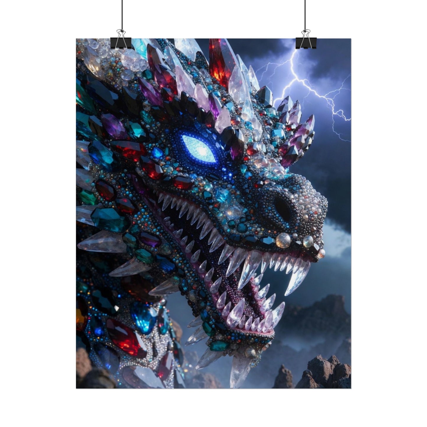 Dragon Crystal Poster — Fantasy Gem-Encrusted Dragon Wall Art (Rolled Poster)