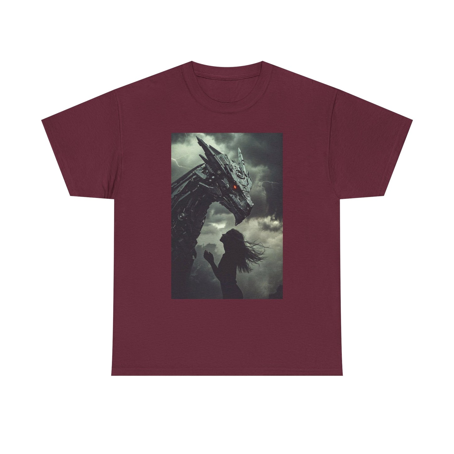 Dragon & Girl Fantasy T-Shirt — Dark Mythical Art Tee