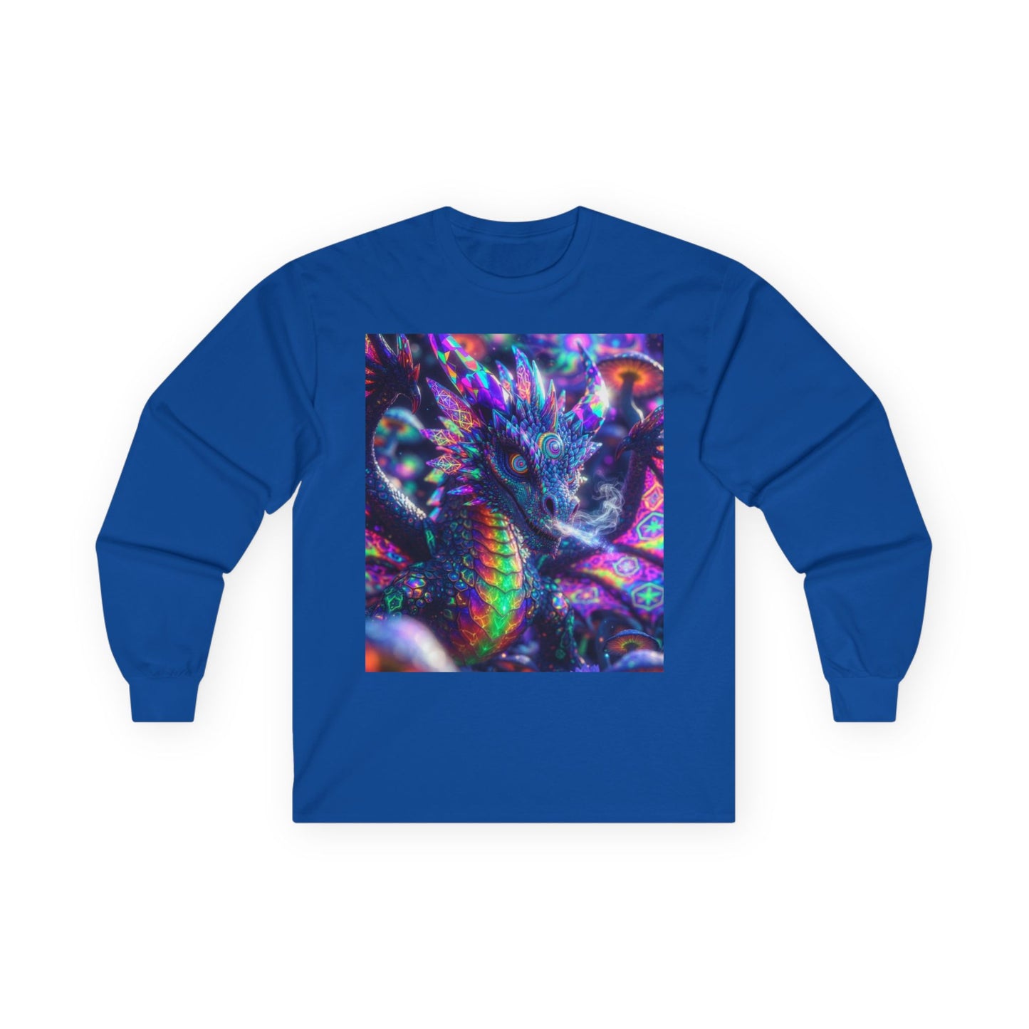 Psychedelic Dragon Long Sleeve Tee — Neon Fantasy Dragon Graphic
