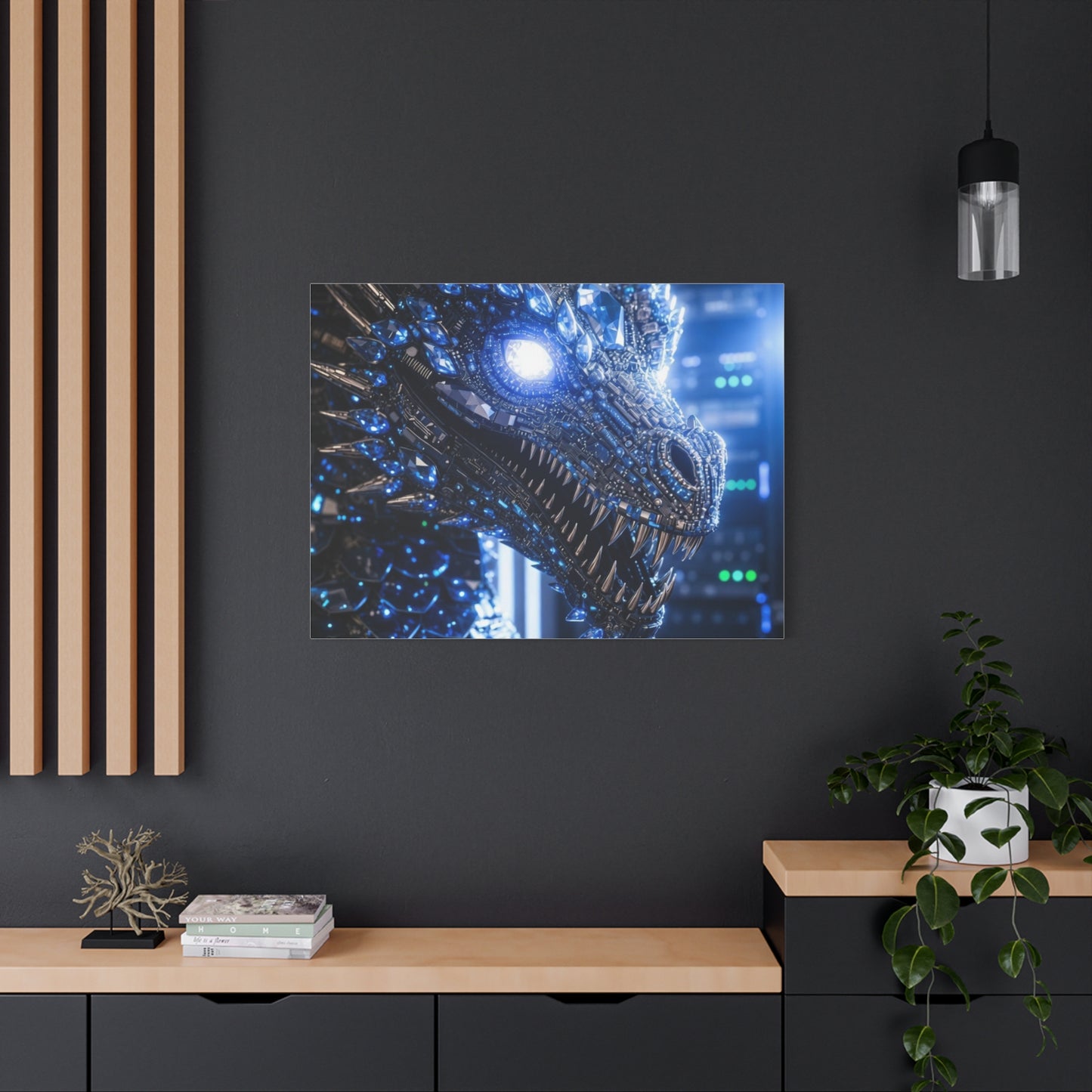 Cyber Dragon Canvas Print — Futuristic Metallic Dragon Wall Art