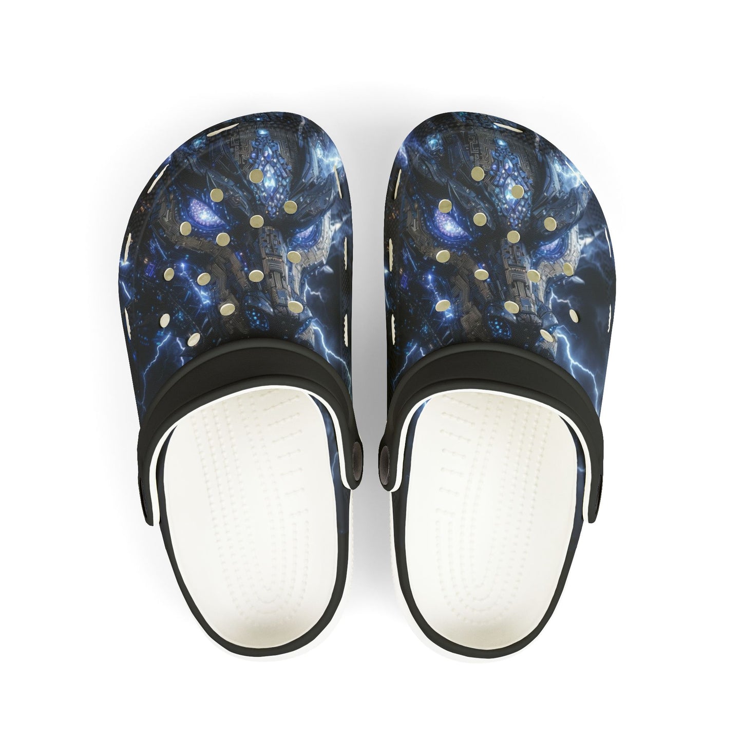 Kids Lightning Splash EVA Clogs — Blue Electric Pattern Kids' Garden Shoes