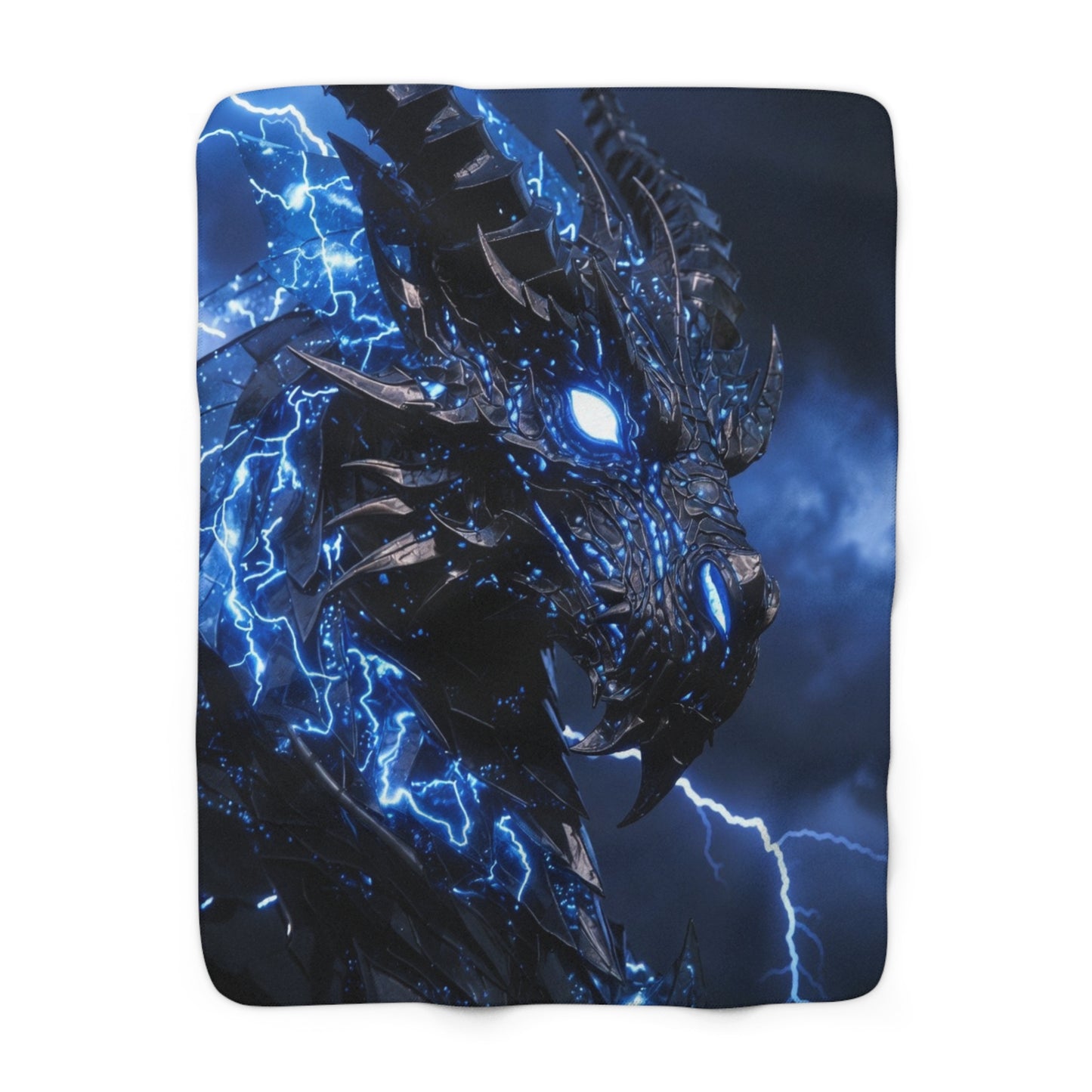 Electric Blue Dragon Sherpa Blanket — Plush Fleece Throw for Fantasy Fans