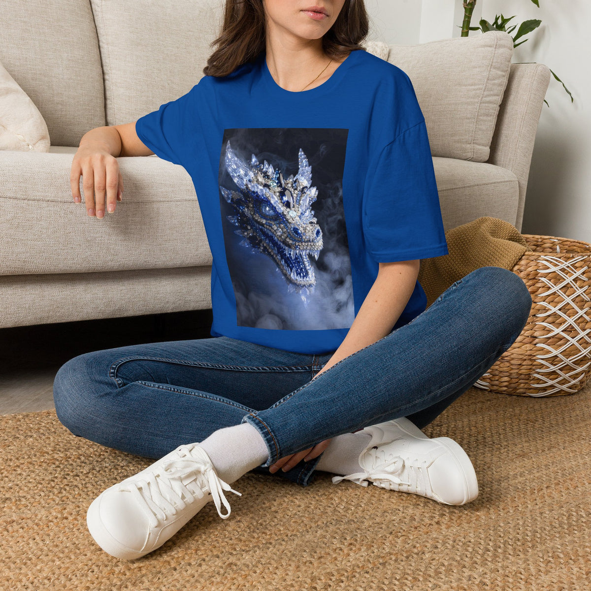 A Crystal Dragon Portrait T-Shirt — Mystical Blue Dragon Art Tee